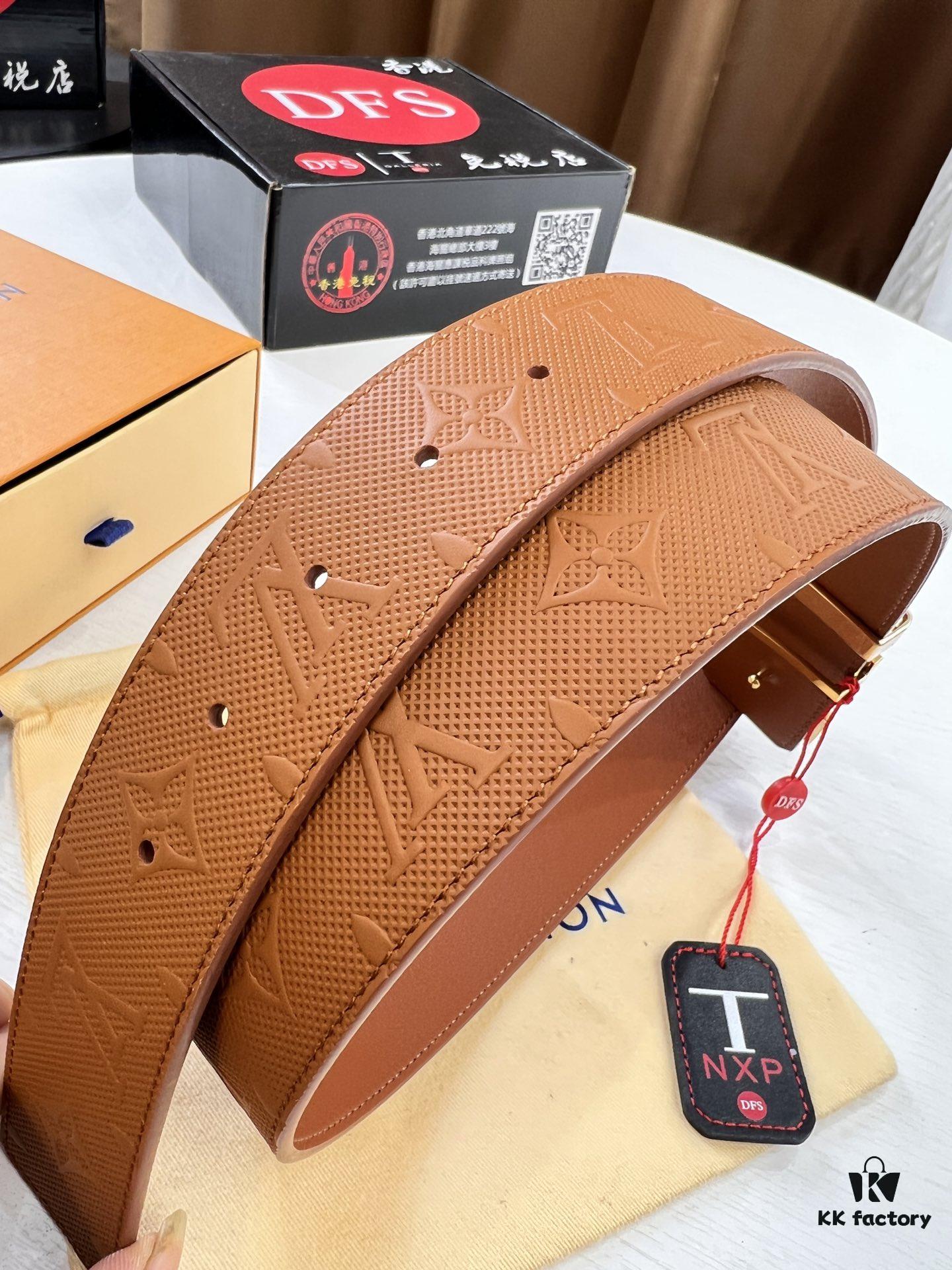 LV Men's Belt, Imported Genuine First-Layer Cowhide, Reversible Design, 3.8cm Width, Premium Quality with NXP Anti-Counterfeit Chip