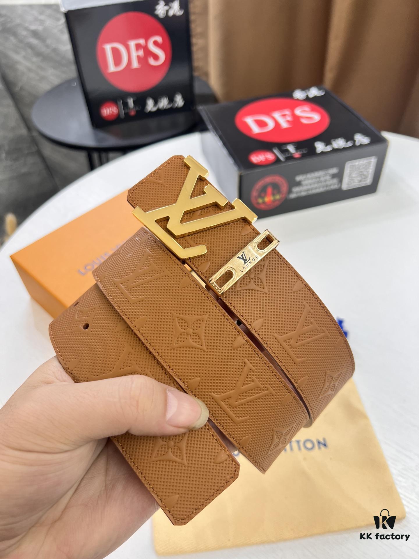 LV Men's Belt, Imported Genuine First-Layer Cowhide, Reversible Design, 3.8cm Width, Premium Quality with NXP Anti-Counterfeit Chip