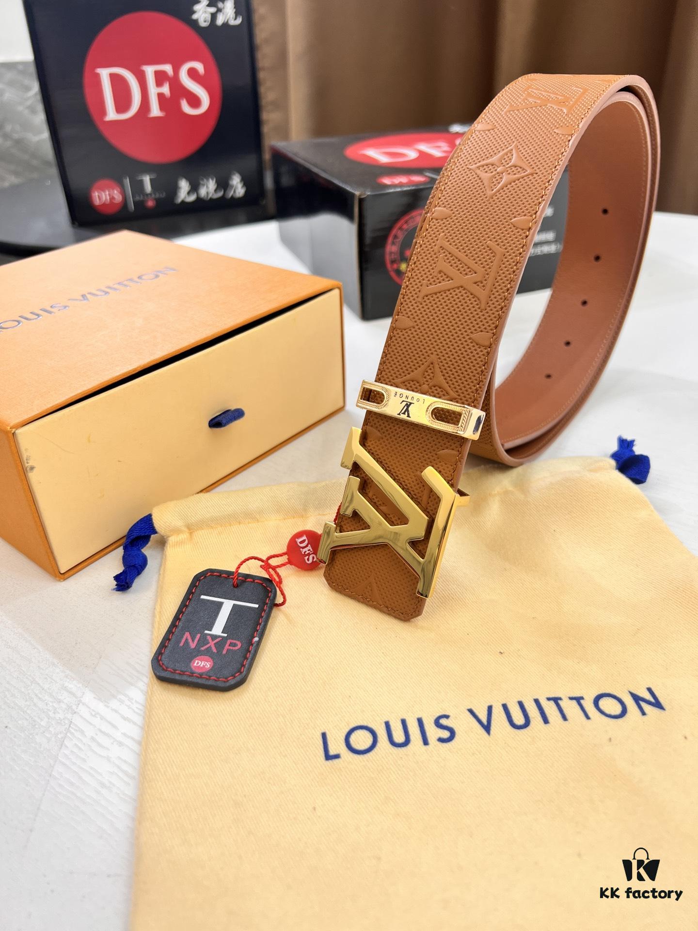 LV Men's Belt, Imported Genuine First-Layer Cowhide, Reversible Design, 3.8cm Width, Premium Quality with NXP Anti-Counterfeit Chip