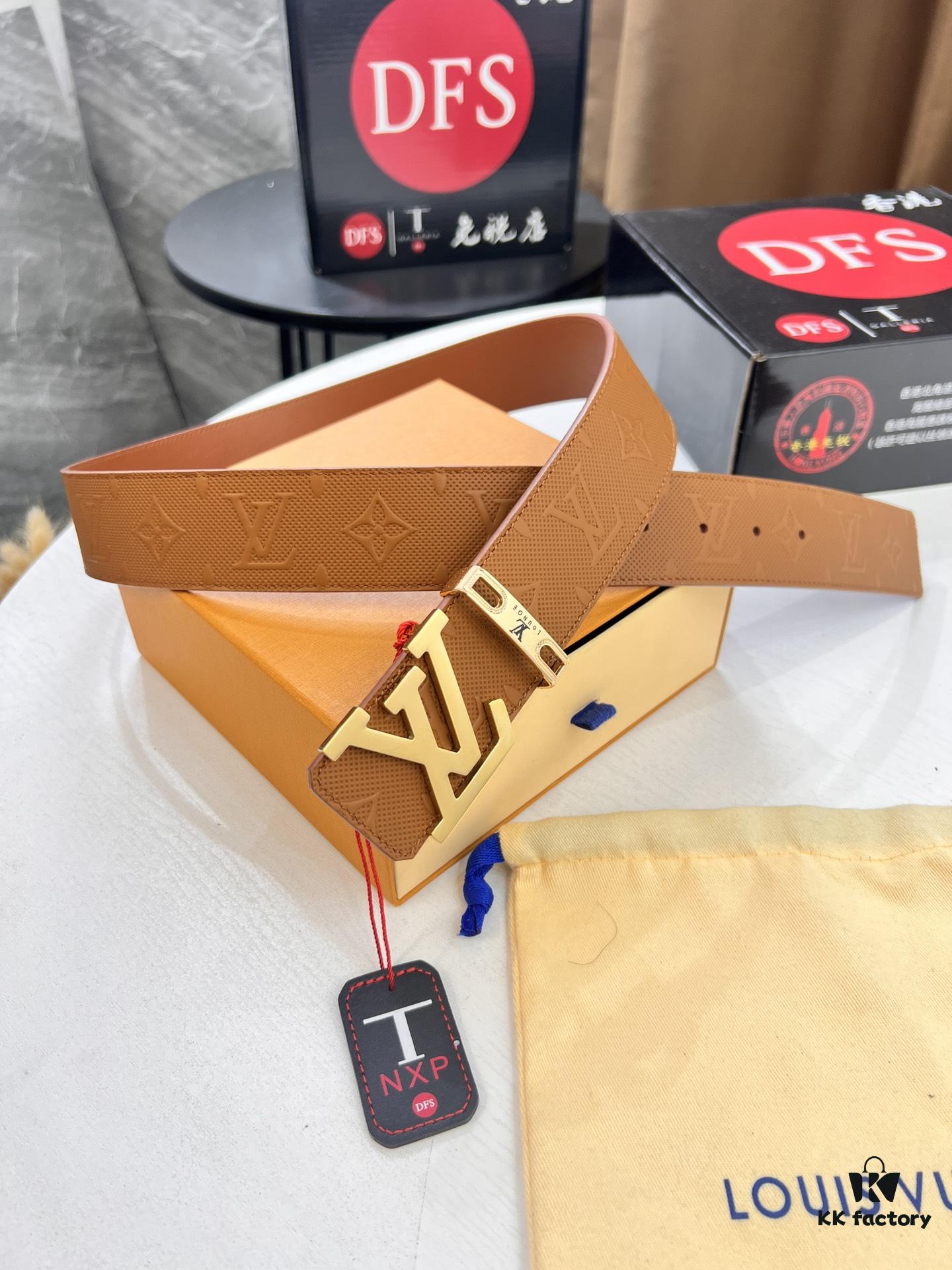 LV Men's Belt, Imported Genuine First-Layer Cowhide, Reversible Design, 3.8cm Width, Premium Quality with NXP Anti-Counterfeit Chip