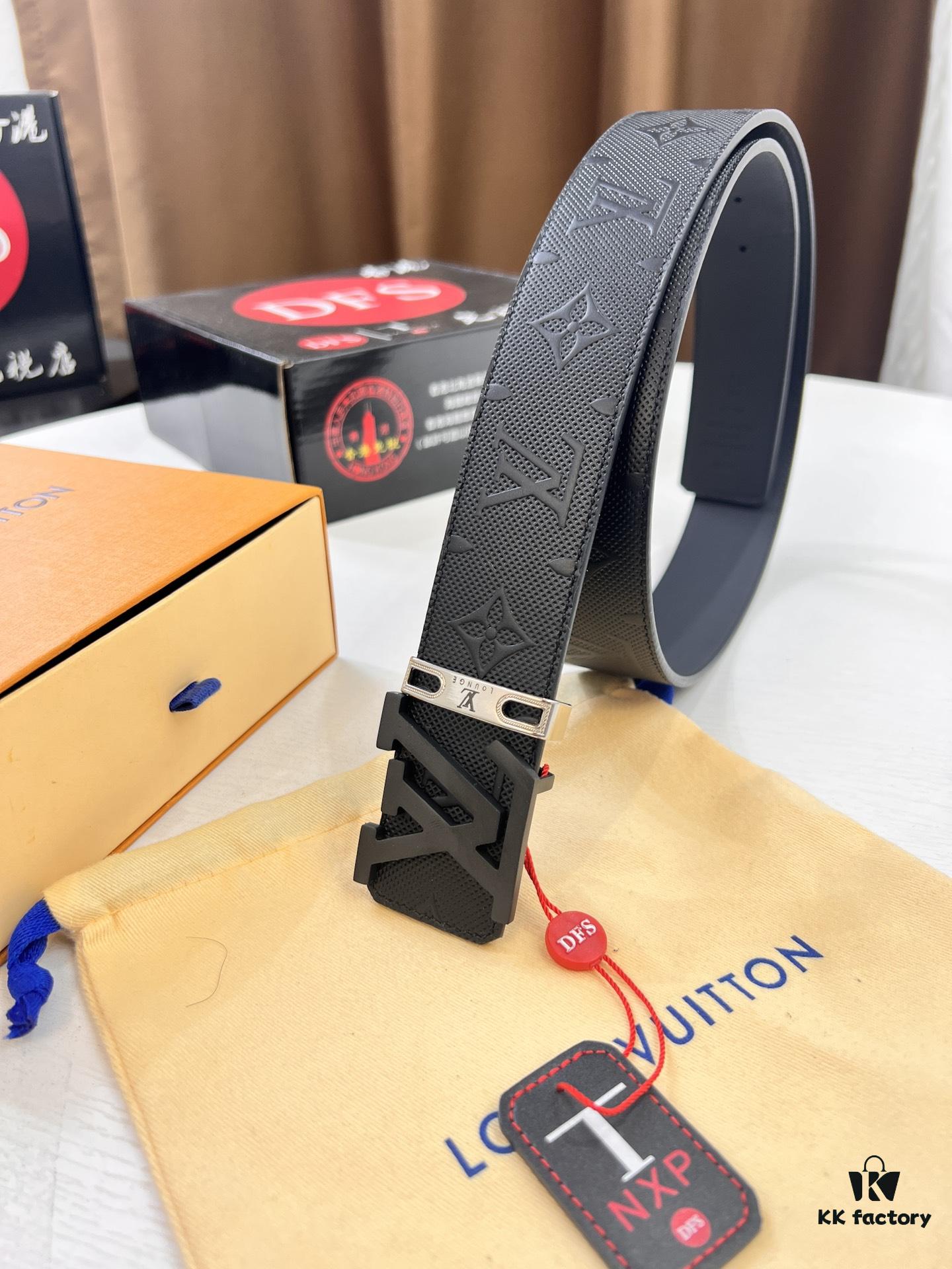 Louis Vuitton LV Men's Belt, 3.8cm Width, Genuine Top-Grade Cowhide Leather, Double-Sided Use, NXP Anti-Counterfeit Chip, Duty-Free Packaging