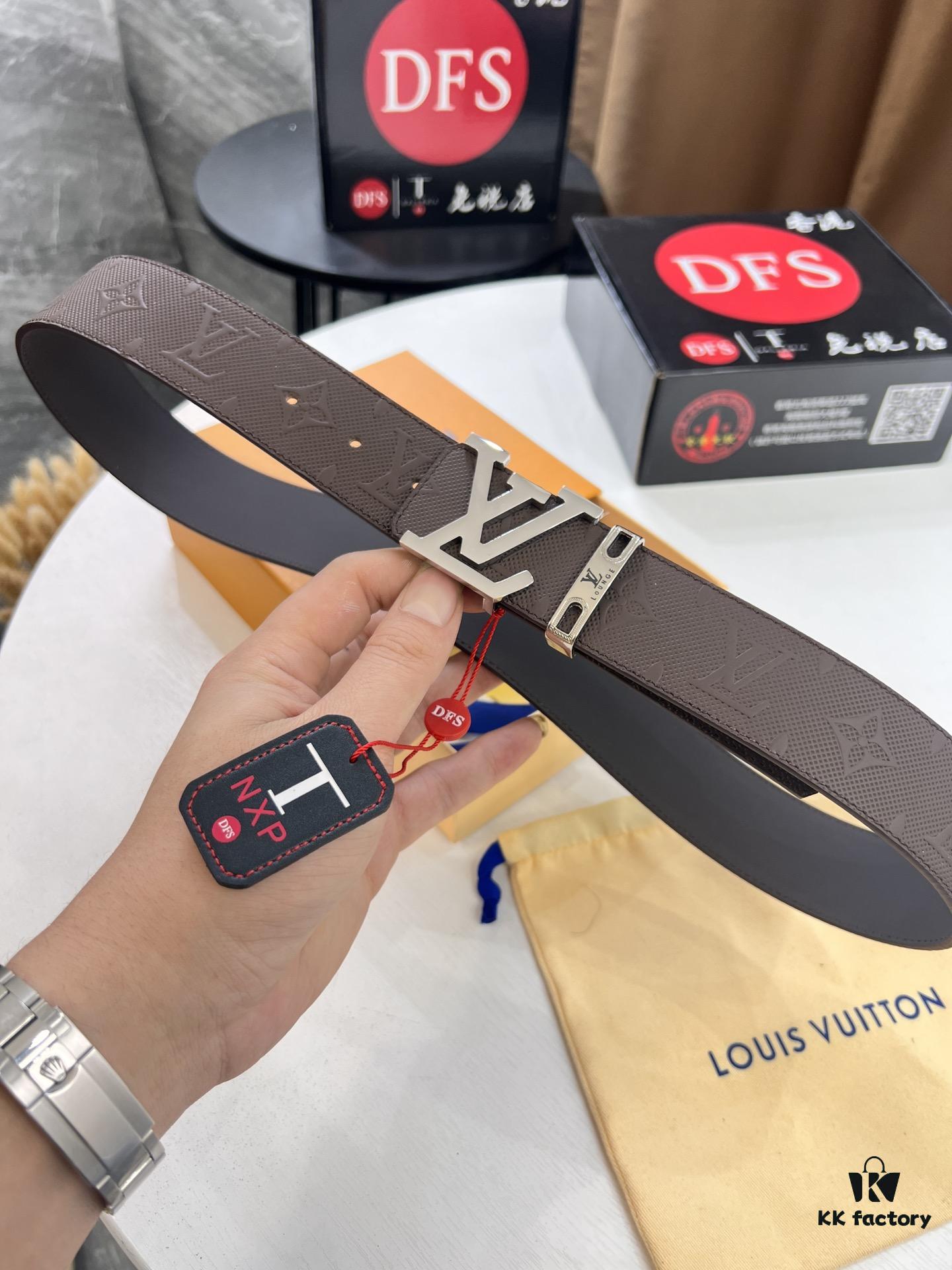 Arrival of Louis Vuitton LV Men's Belt, ZP Mould Design, Imported Genuine Original Print, Full-Grain Cowhide Leather, Double-Sided Usage, 3.8cm Width