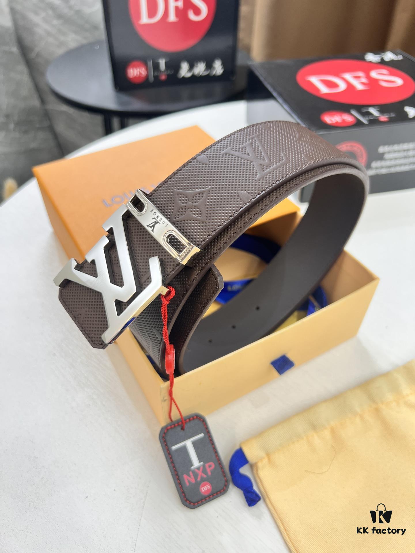 Arrival of Louis Vuitton LV Men's Belt, ZP Mould Design, Imported Genuine Original Print, Full-Grain Cowhide Leather, Double-Sided Usage, 3.8cm Width