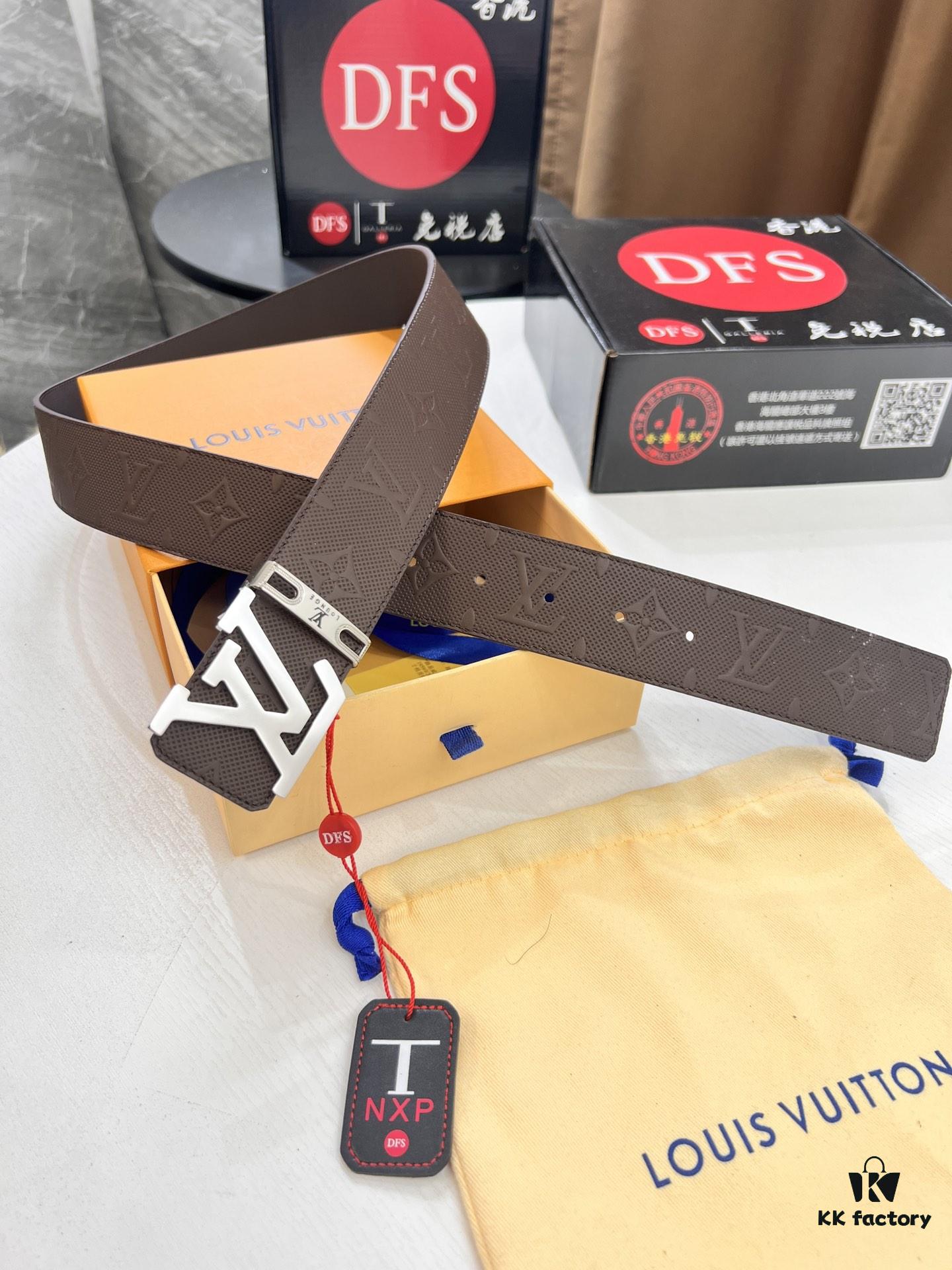 Arrival of Louis Vuitton LV Men's Belt, ZP Mould Design, Imported Genuine Original Print, Full-Grain Cowhide Leather, Double-Sided Usage, 3.8cm Width