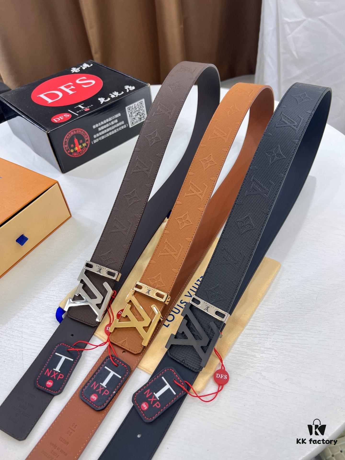 Arrival of Louis Vuitton LV Men's Belt, ZP Mould Design, Imported Genuine Original Print, Full-Grain Cowhide Leather, Double-Sided Usage, 3.8cm Width