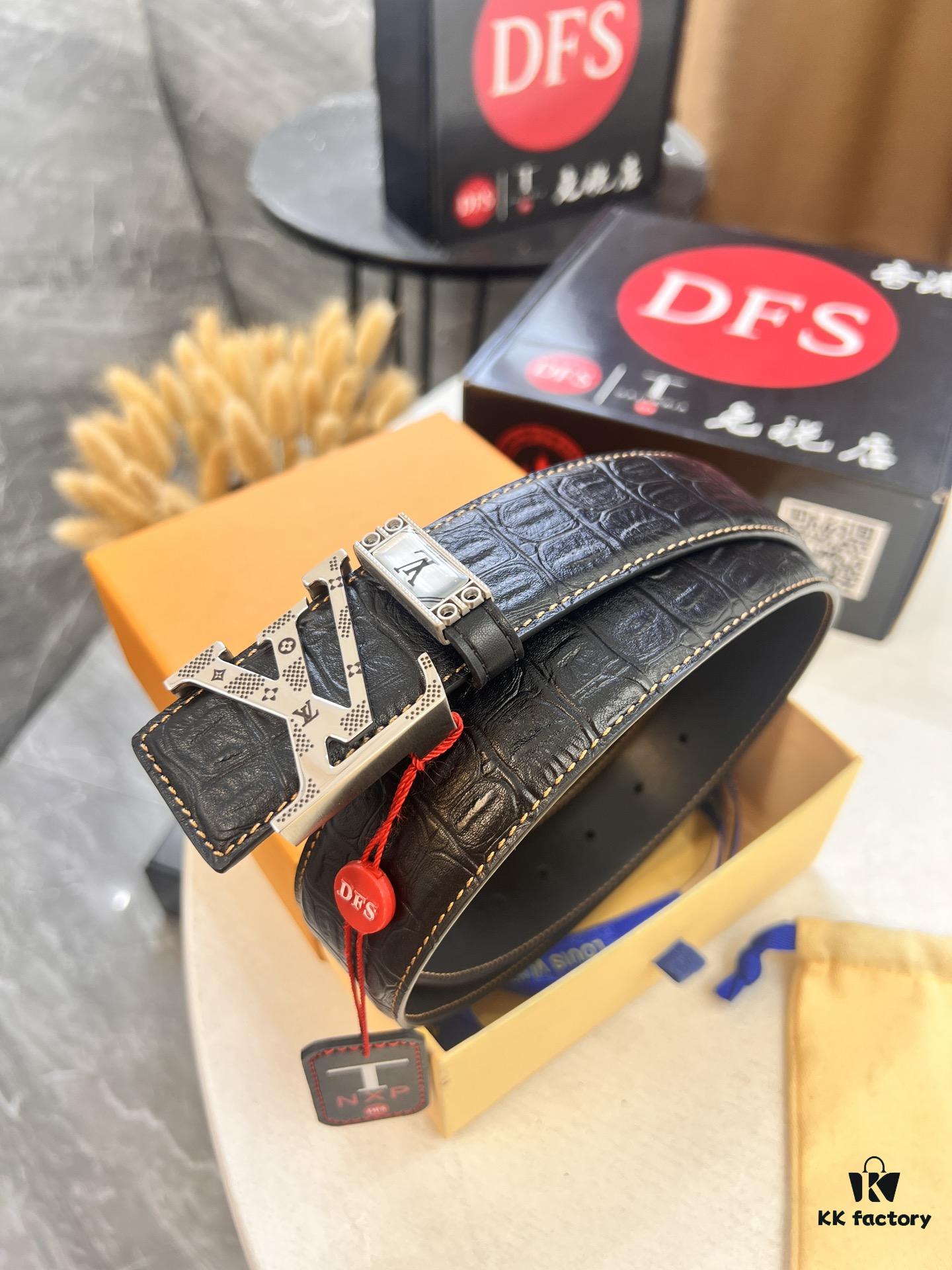 Top-Tier Louis Vuitton LV Belt – Genuine Crocodile-Texture Top Layer Calfskin, 3.8cm Width, Original Hong Kong Duty-Free Gift Box with NXP RFID Tag (Verifiable on Official Website)