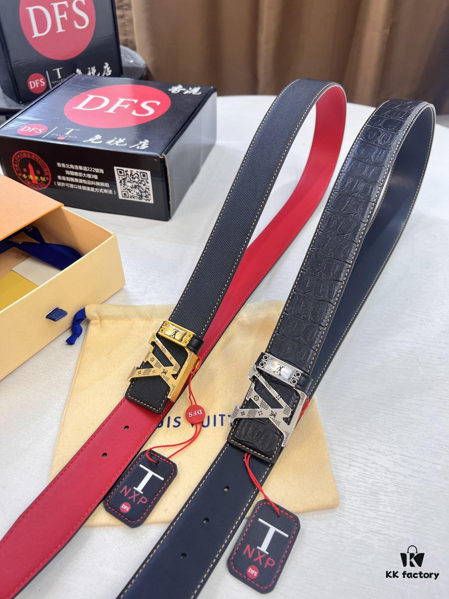 Top-Tier Louis Vuitton LV Belt, Genuine Crocodile-Texture Top-Grain Calfskin Leather, 3.8cm Width, Original Factory Hong Kong Duty-Free T Gift Box, NXP RFID Chip (Verifiable on Official Website), Stainless Steel Hardware, Hidden Buckle Design