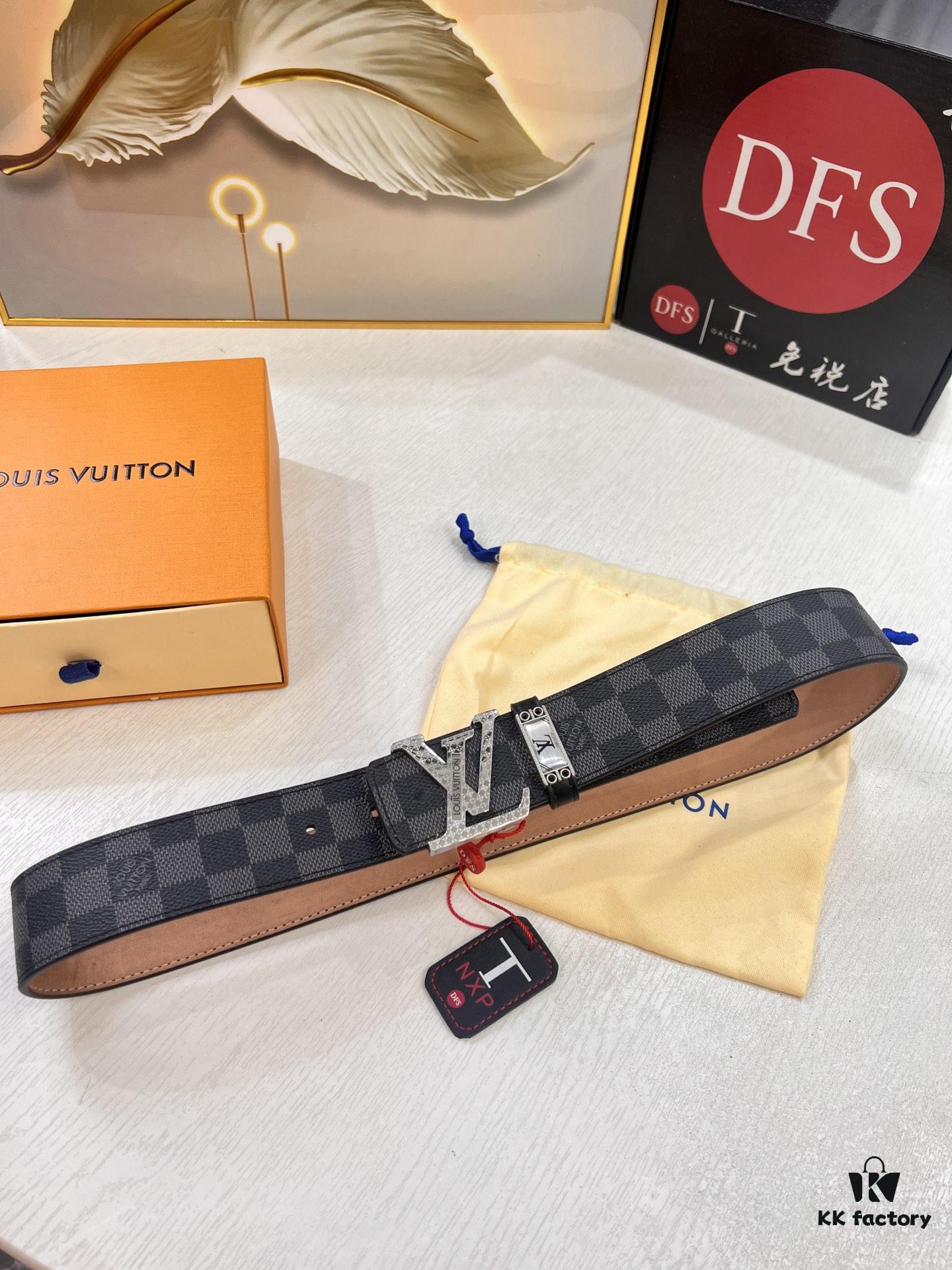 LV Men's Belt, New Arrival, Premium Cowhide Leather, Matte Finish, Corrosion-Resistant Letter Hardware, 3.8cm Width