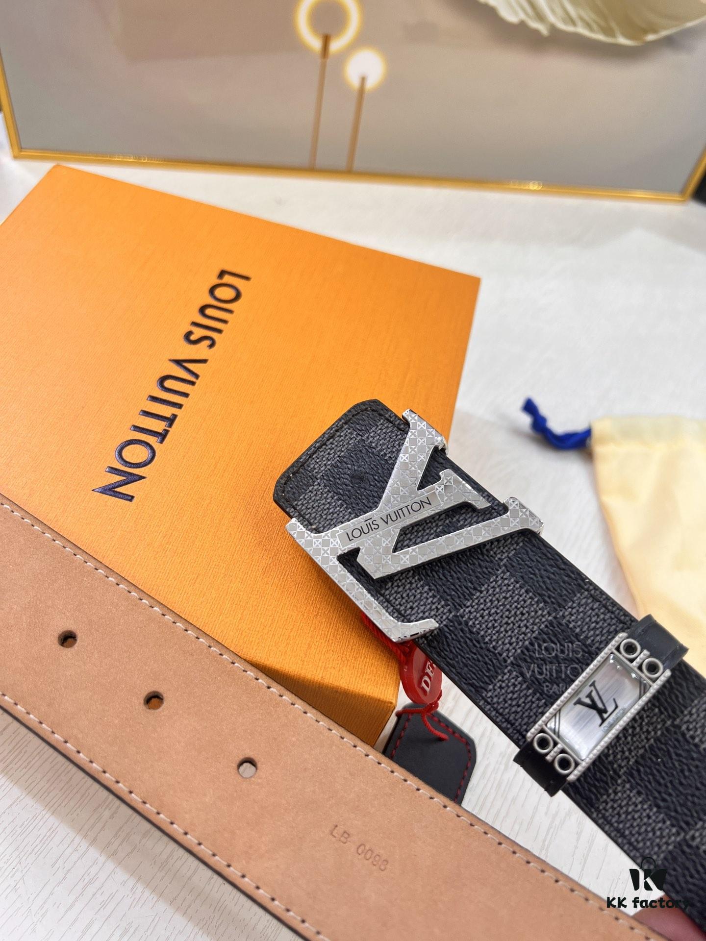 LV Men's Belt, New Arrival, Premium Cowhide Leather, Matte Finish, Corrosion-Resistant Letter Hardware, 3.8cm Width