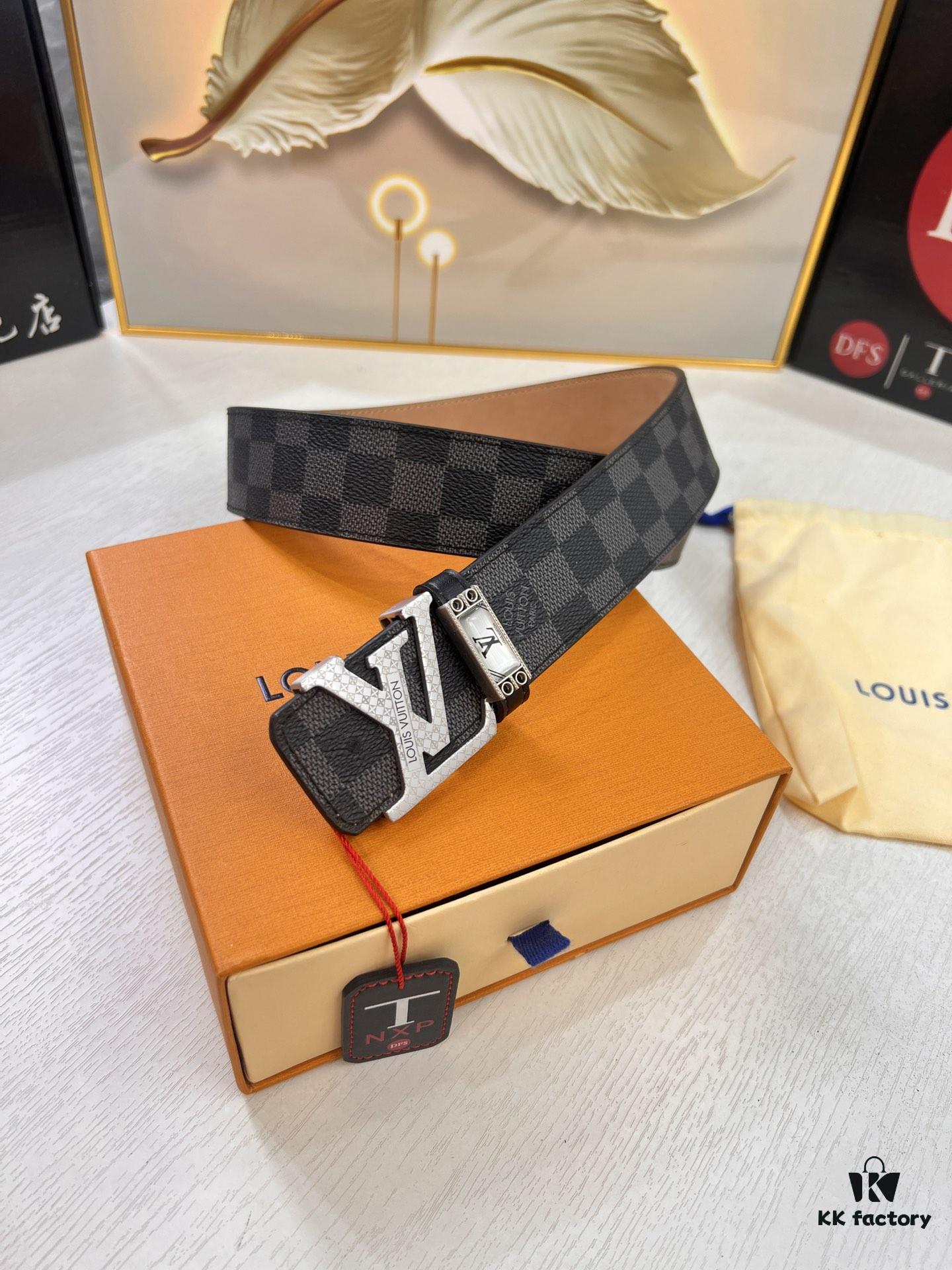 LV Men's Belt, New Arrival, Premium Cowhide Leather, Matte Finish, Corrosion-Resistant Letter Hardware, 3.8cm Width