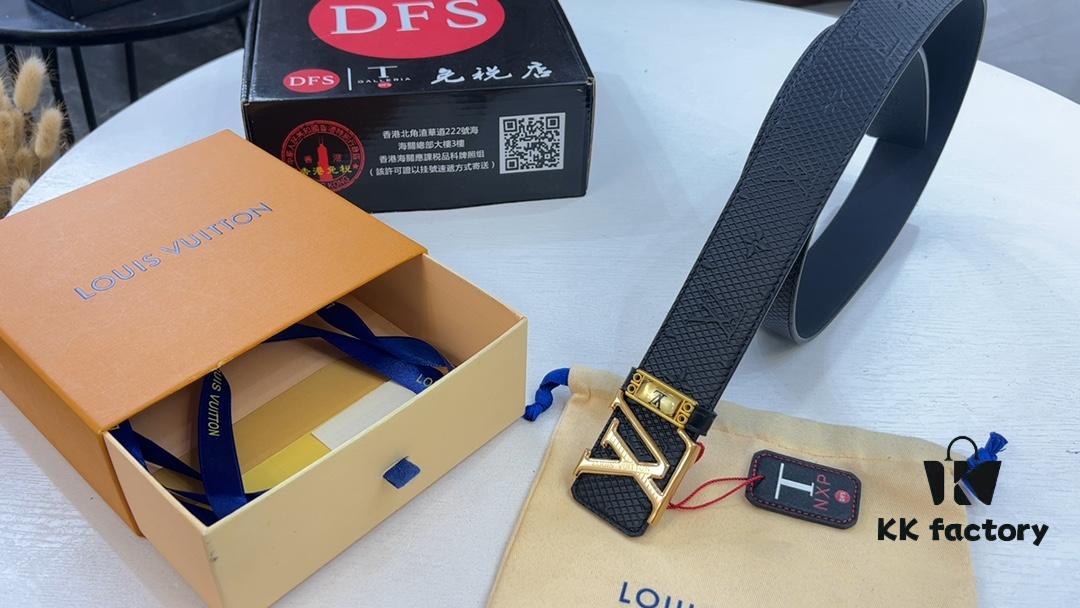 LV New Style Embossed Leather Belt, Fashionable Casual Design, Reversible Use