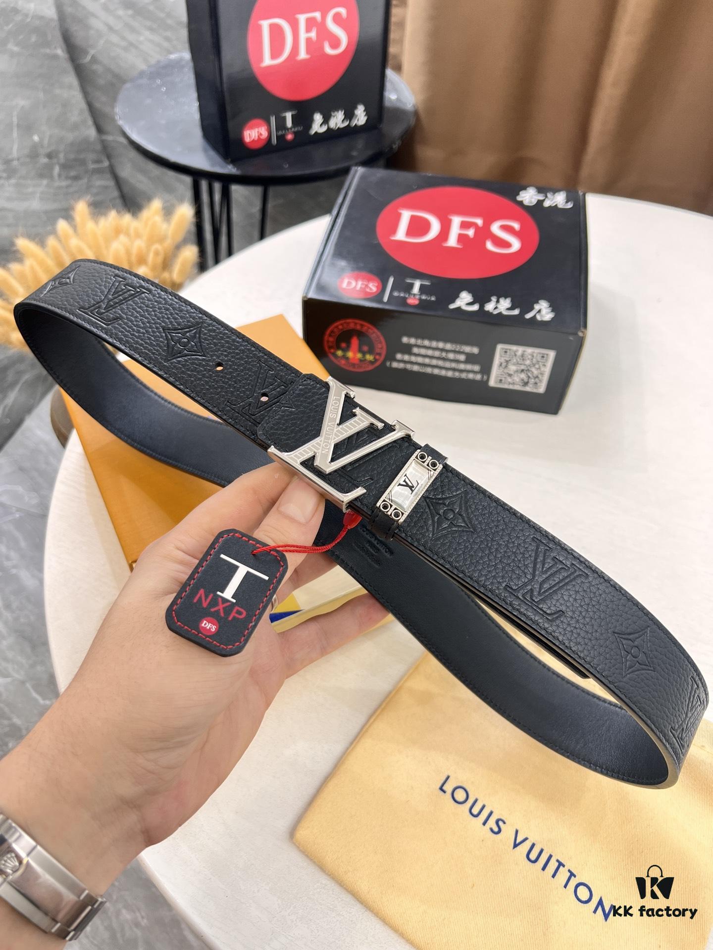 Louis Vuitton LV Men's Belt, Imported Genuine First-Layer Cowhide, 3.8cm Width, Brass Hardware with Precision Lettering