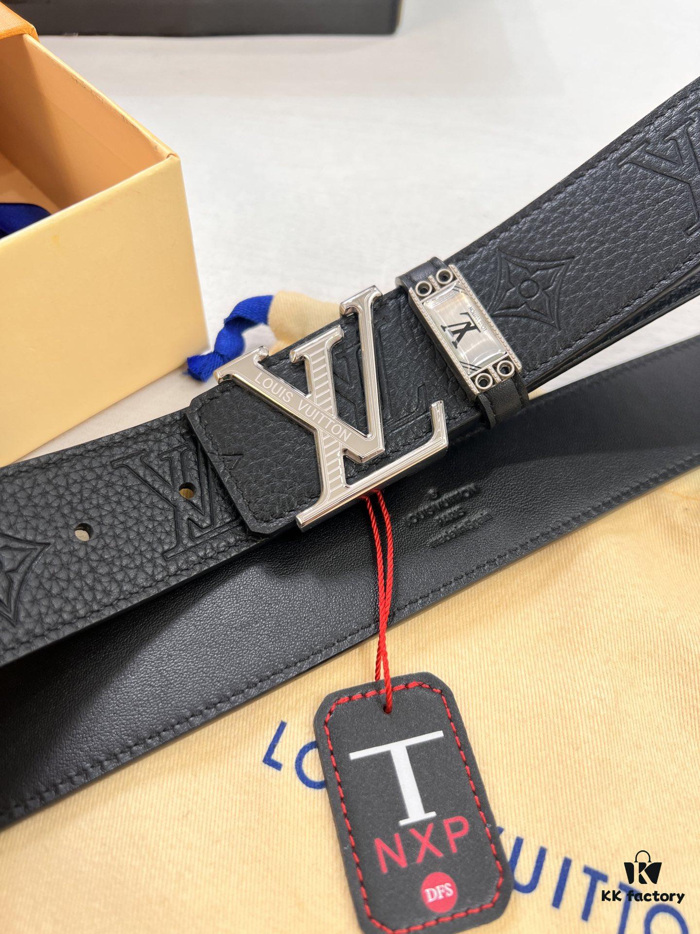 Louis Vuitton LV Men's Belt, Imported Genuine First-Layer Cowhide, 3.8cm Width, Brass Hardware with Precision Lettering