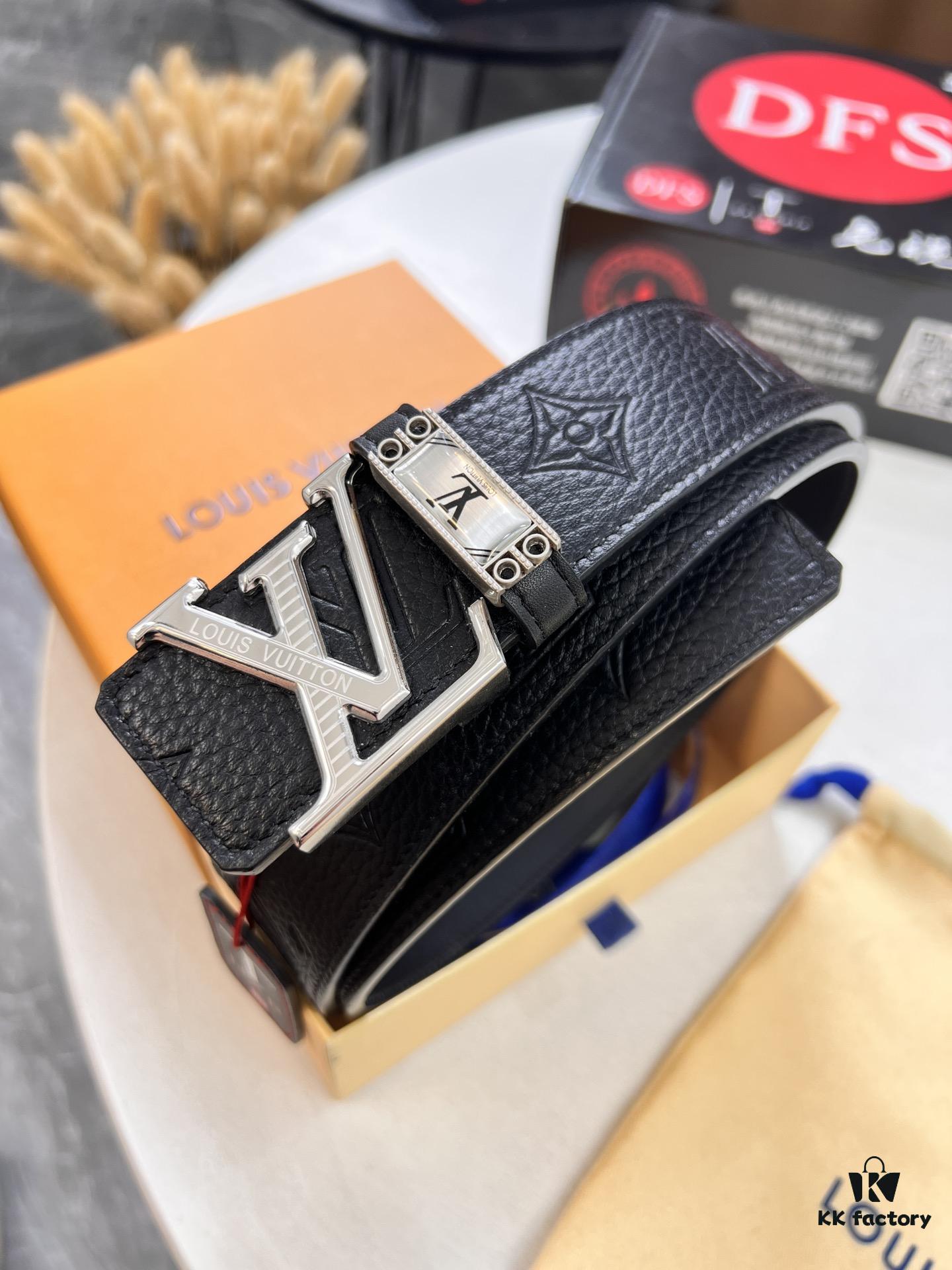 Louis Vuitton LV Men's Belt, Imported Genuine First-Layer Cowhide, 3.8cm Width, Brass Hardware with Precision Lettering