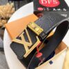 Louis Vuitton LV Men's Belt, Imported Genuine Original Factory Embossing, Top-Quality Full-Grain Calfskin Leather, 3.8cm Width, Brass Hardware with Precision Lettering