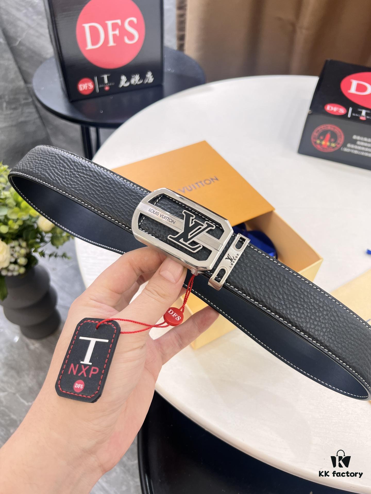 Top-tier Louis Vuitton LV Belt, Original Factory Hong Kong Duty-Free T Gift Box (NXP RFID Tag with Verifiable Chip), French Crocodile Ostrich Grain Full-Grain Calfskin, 3.8cm Width, Stainless Steel Precision Buckle with Beveled Edges