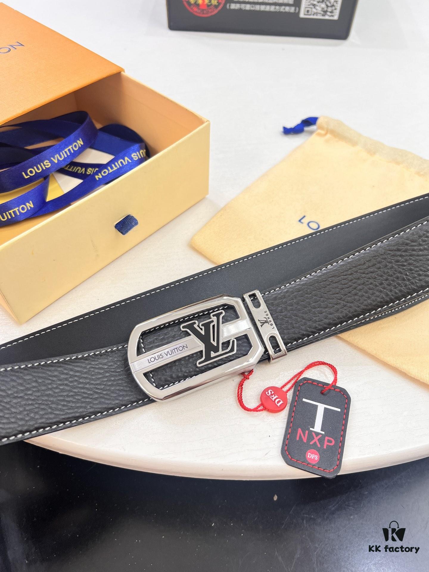Top-tier Louis Vuitton LV Belt, Original Factory Hong Kong Duty-Free T Gift Box (NXP RFID Tag with Verifiable Chip), French Crocodile Ostrich Grain Full-Grain Calfskin, 3.8cm Width, Stainless Steel Precision Buckle with Beveled Edges