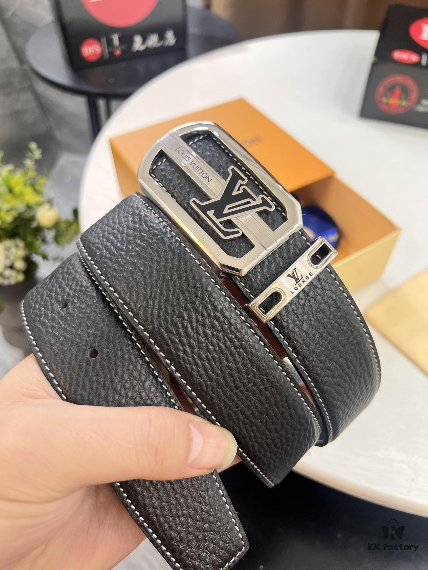 Top-tier Louis Vuitton LV Belt, Original Factory Hong Kong Duty-Free T Gift Box (NXP RFID Tag with Verifiable Chip), French Crocodile Ostrich Grain Full-Grain Calfskin, 3.8cm Width, Stainless Steel Precision Buckle with Beveled Edges