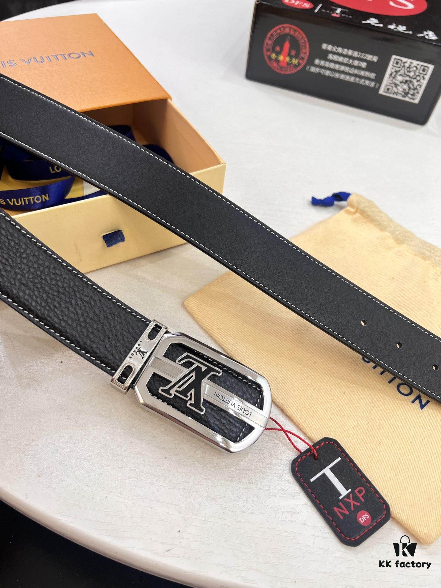 Top-tier Louis Vuitton LV Belt, Original Factory Hong Kong Duty-Free T Gift Box (NXP RFID Tag with Verifiable Chip), French Crocodile Ostrich Grain Full-Grain Calfskin, 3.8cm Width, Stainless Steel Precision Buckle with Beveled Edges