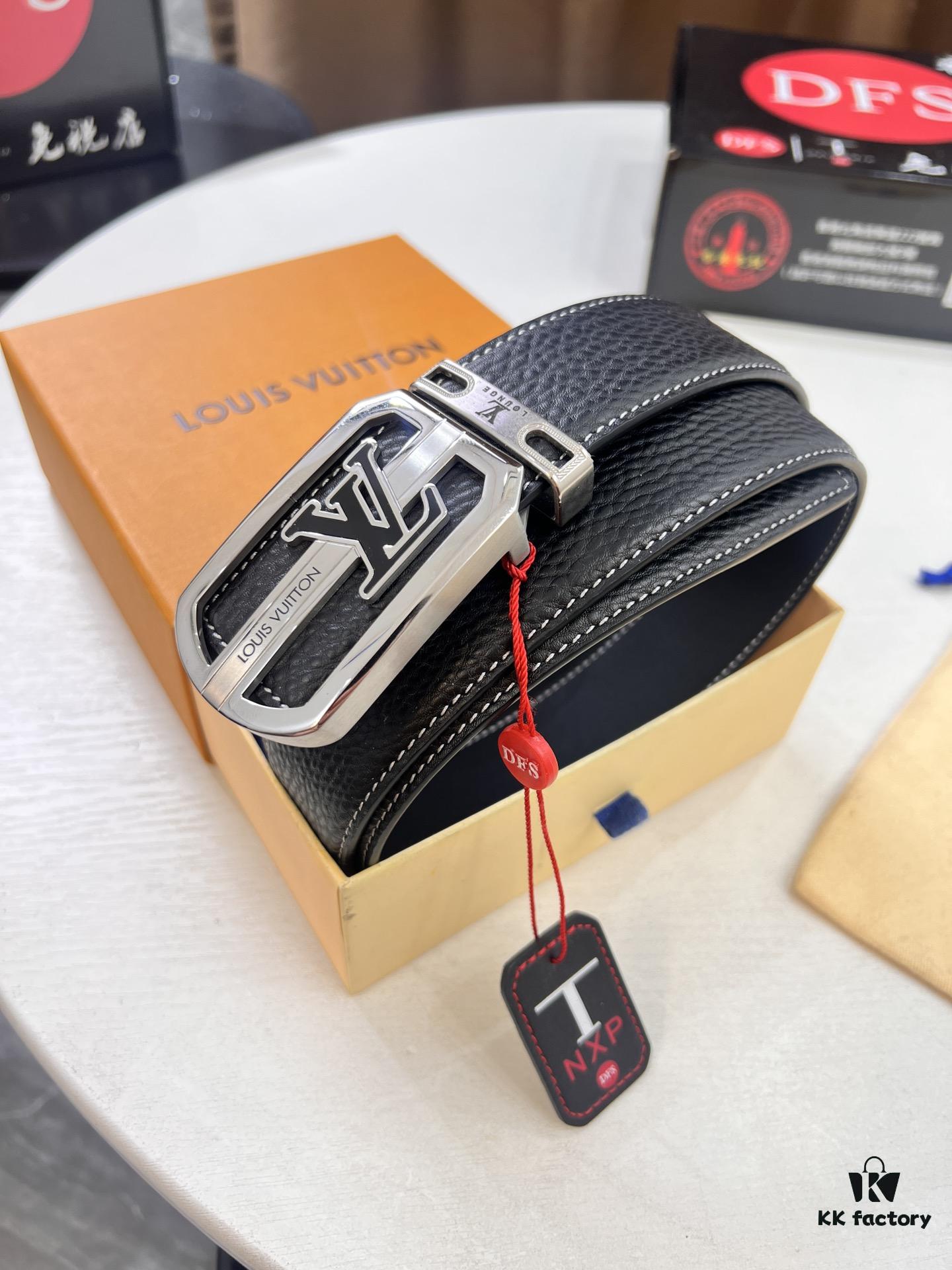Top-tier Louis Vuitton LV Belt, Original Factory Hong Kong Duty-Free T Gift Box (NXP RFID Tag with Verifiable Chip), French Crocodile Ostrich Grain Full-Grain Calfskin, 3.8cm Width, Stainless Steel Precision Buckle with Beveled Edges