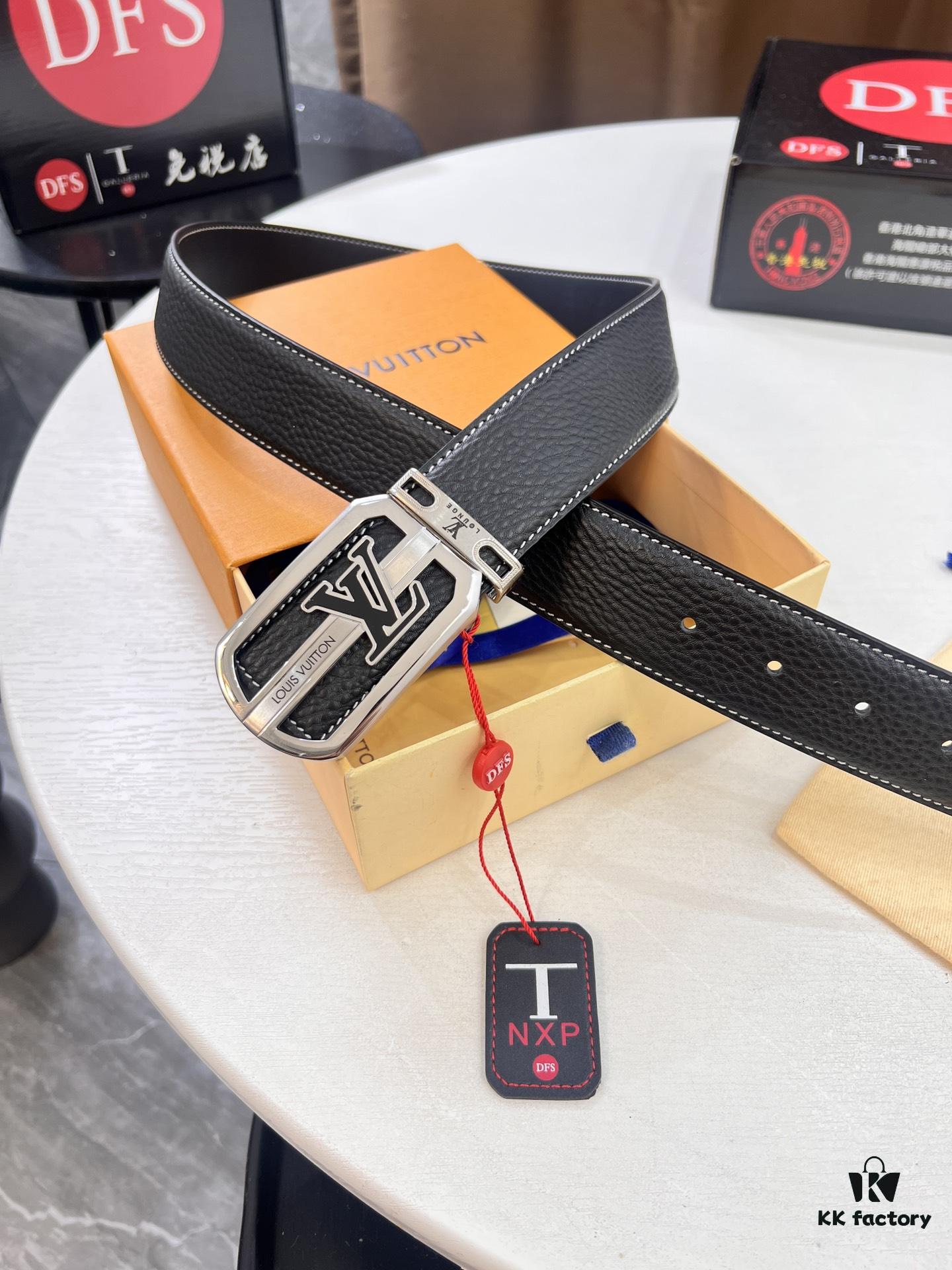 Top-tier Louis Vuitton LV Belt, Original Factory Hong Kong Duty-Free T Gift Box (NXP RFID Tag with Verifiable Chip), French Crocodile Ostrich Grain Full-Grain Calfskin, 3.8cm Width, Stainless Steel Precision Buckle with Beveled Edges