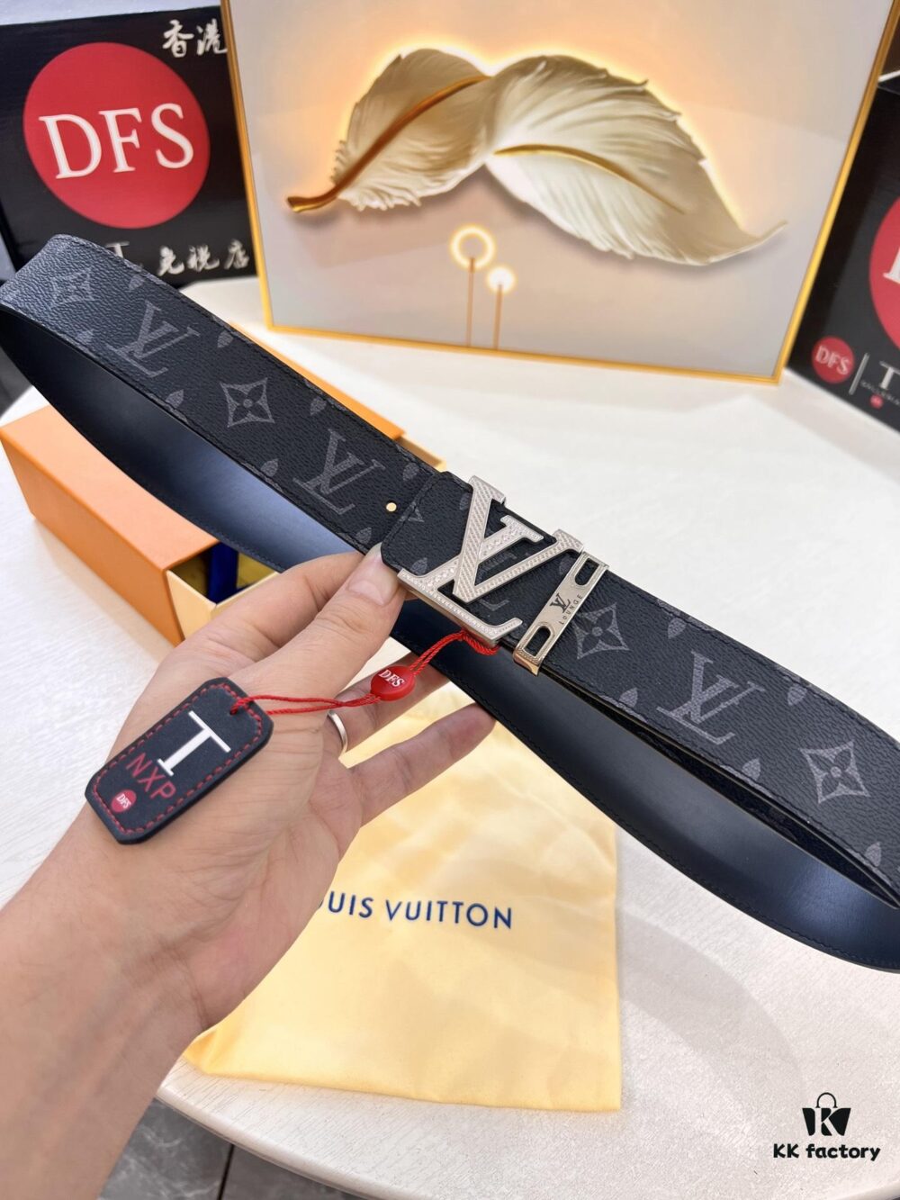 Louis Vuitton LV Belt, ZP Synchronized New Men's Belt with Monogram Imported Fabric, Full-Grain Calfskin Plain Weave, Reversible Design, Diamond-Paved Letter Hardware, 3.8cm Width