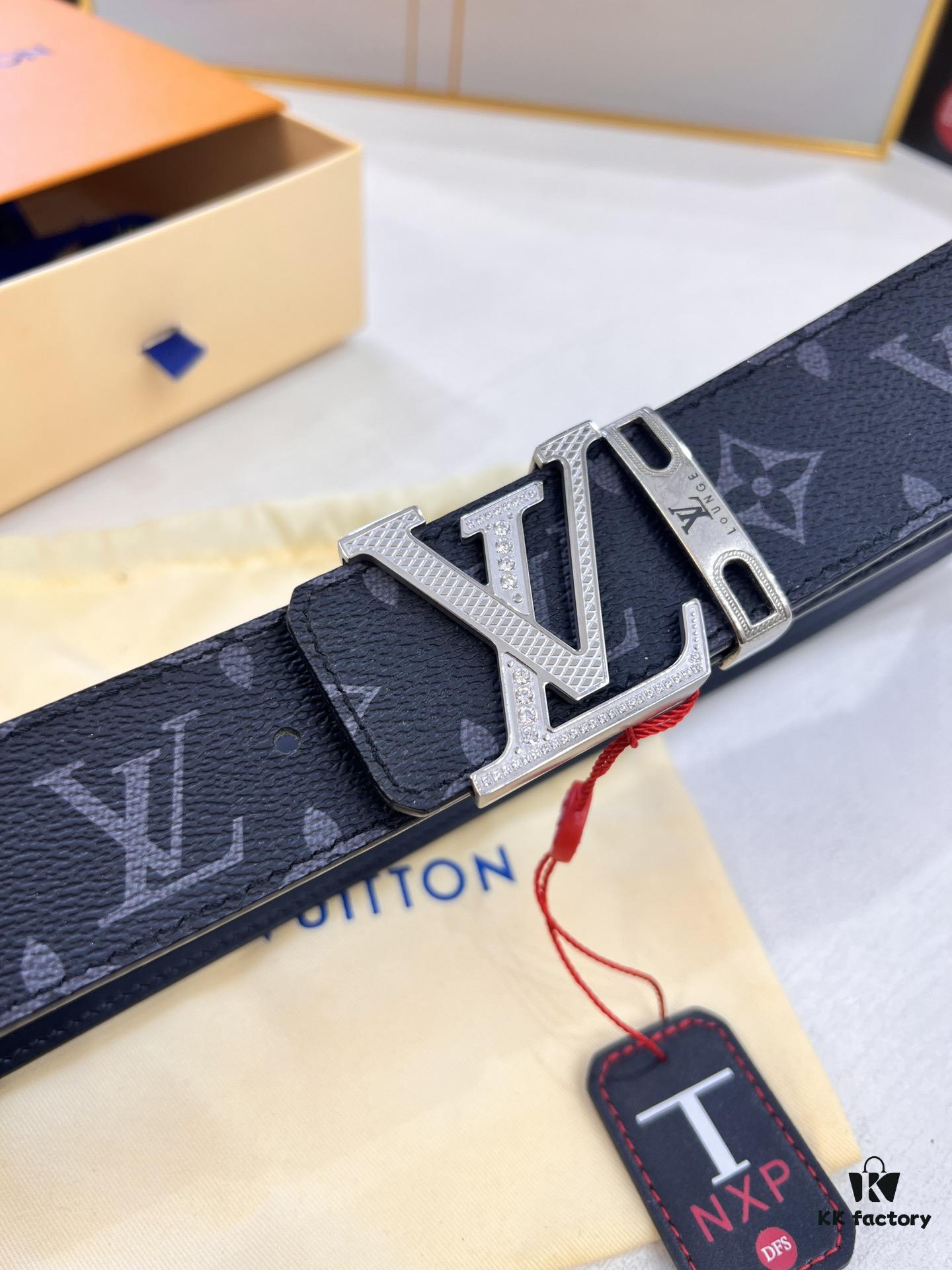 Louis Vuitton LV Belt, ZP Synchronized New Men's Belt with Monogram Imported Fabric, Full-Grain Calfskin Plain Weave, Reversible Design, Diamond-Paved Letter Hardware, 3.8cm Width