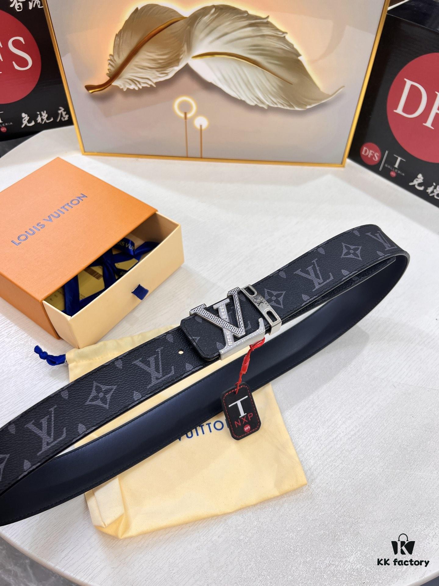 Louis Vuitton LV Belt, ZP Synchronized New Men's Belt with Monogram Imported Fabric, Full-Grain Calfskin Plain Weave, Reversible Design, Diamond-Paved Letter Hardware, 3.8cm Width