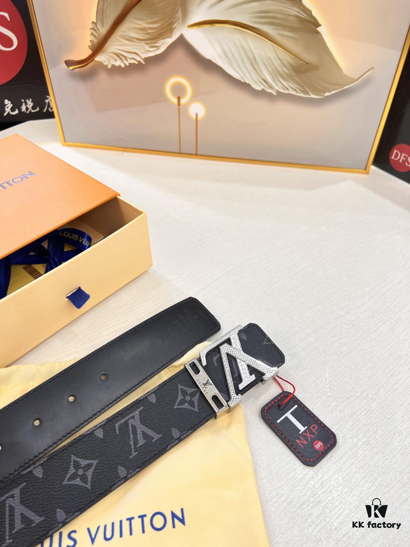 Louis Vuitton LV Belt, ZP Synchronized New Men's Belt with Monogram Imported Fabric, Full-Grain Calfskin Plain Weave, Reversible Design, Diamond-Paved Letter Hardware, 3.8cm Width