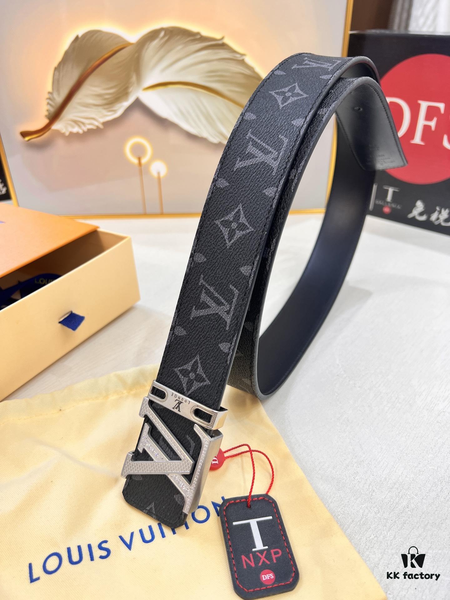Louis Vuitton LV Belt, ZP Synchronized New Men's Belt with Monogram Imported Fabric, Full-Grain Calfskin Plain Weave, Reversible Design, Diamond-Paved Letter Hardware, 3.8cm Width