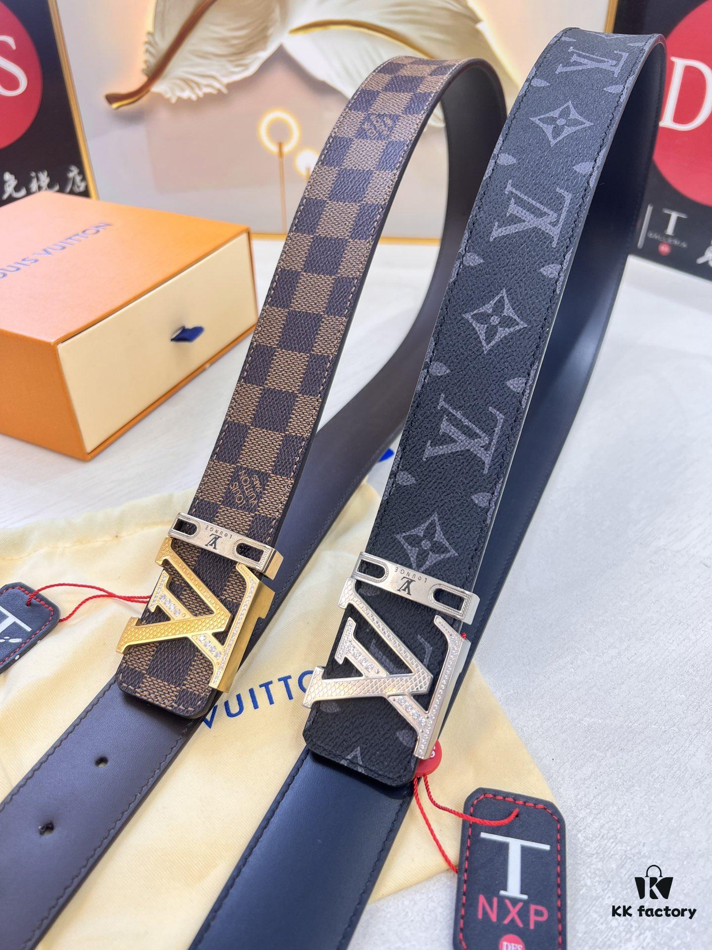 Louis Vuitton LV Belt, ZP Synchronized New Men's Belt with Monogram Imported Fabric, Full-Grain Calfskin Plain Weave, Reversible Design, Diamond-Paved Letter Hardware, 3.8cm Width