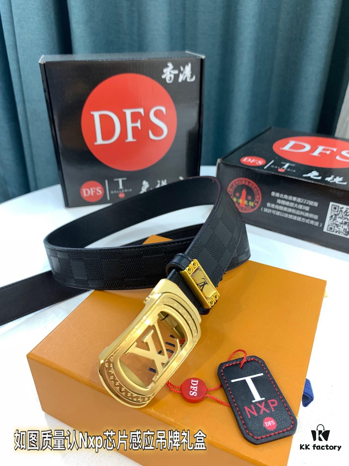 Louis Vuitton Automatic Buckle Belt, Top-Quality Genuine Leather, Imported Full-Grain Calfskin with Refined Grain Texture, 3.5cm Width, Smooth Slide Mechanism, Stainless Steel LV Hardware