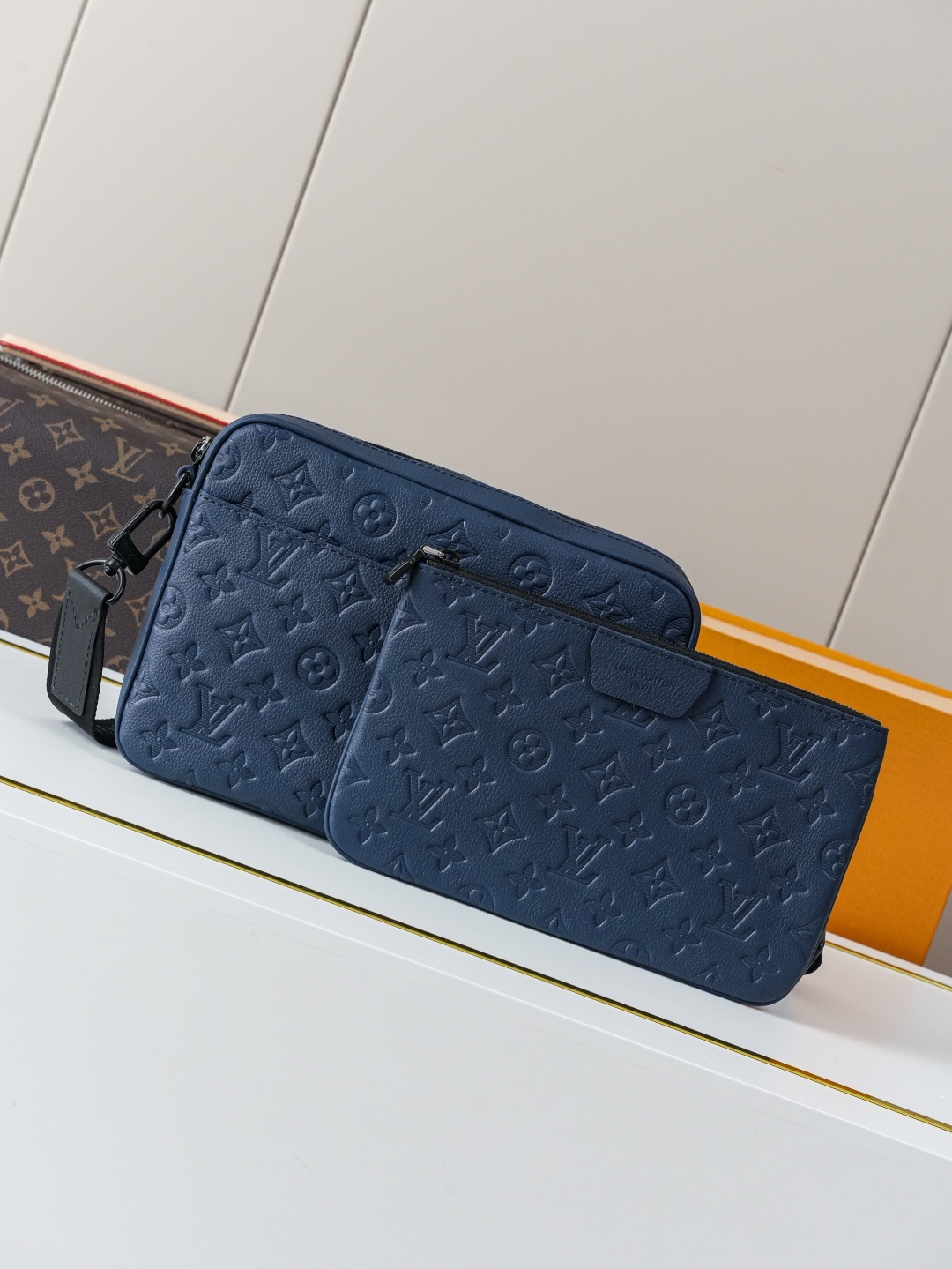 Louis Vuitton This Trio Messenger bag is crafted from soft Monogram Shadow calf leather.