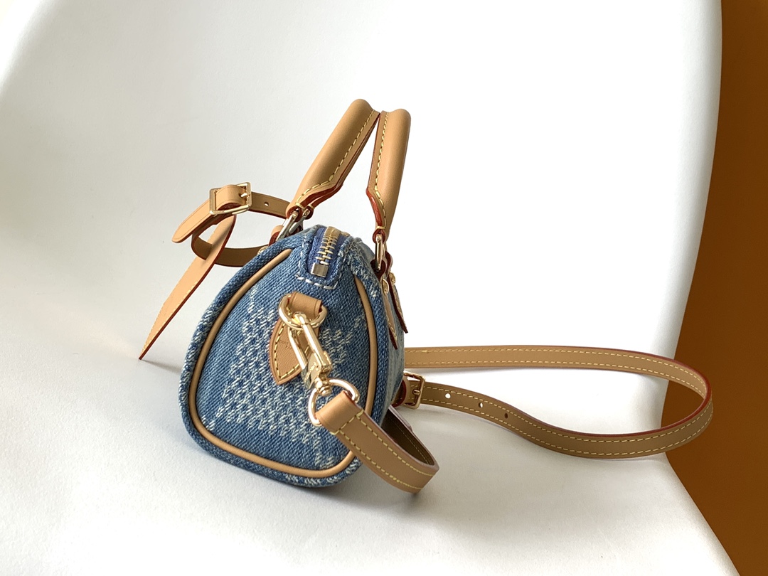 Louis Vuitton N40682 — FW New Denim Collection. The Sunset bag takes center stage in Monogram Denim canvas.