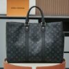 Louis Vuitton M46451 Black Monogram: A spacious handbag from the Sac Plat collection, the Sac Plat 24H features leather trim.