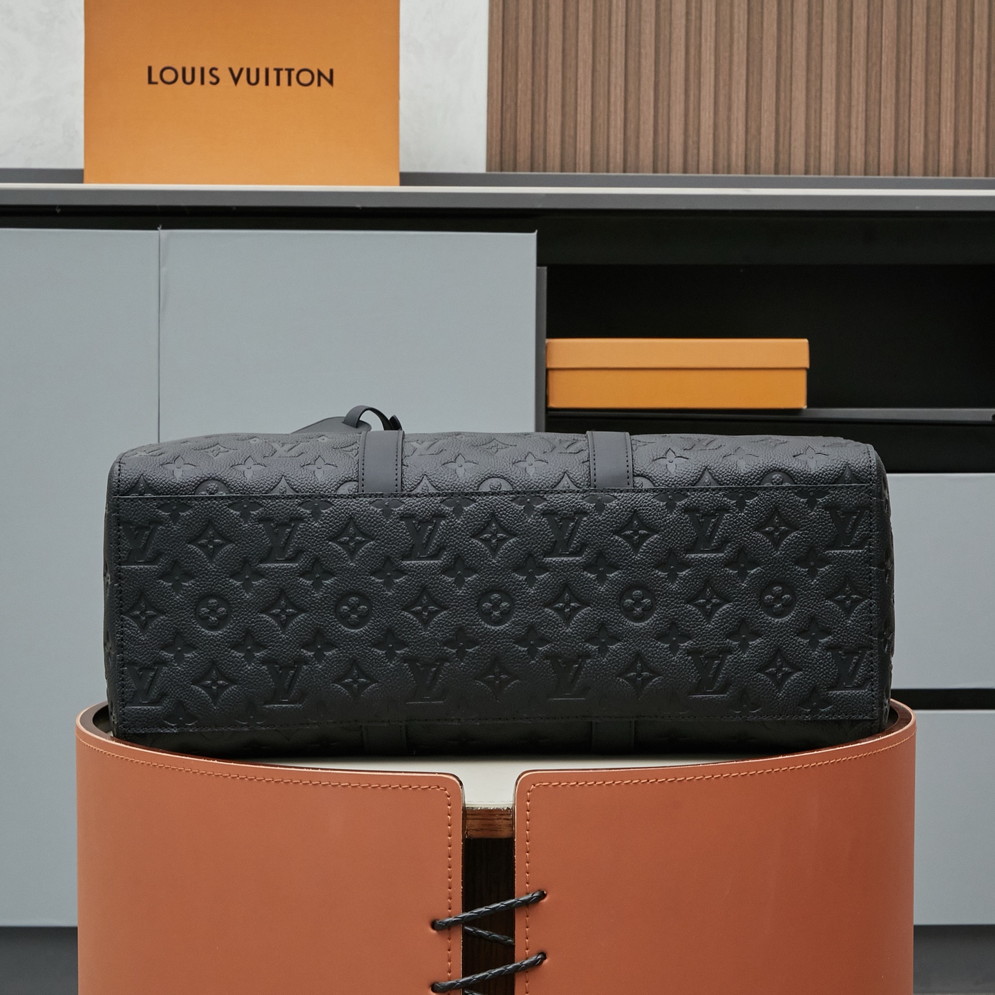 Louis Vuitton This Sac Plat 24H bag is crafted from Monogram-embossed Taurillon leather.