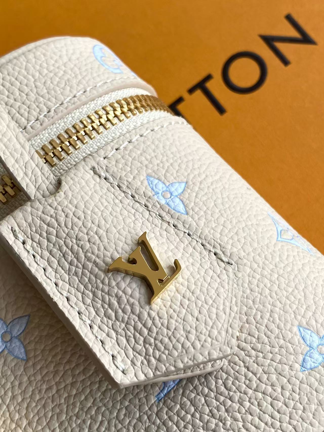 Louis Vuitton M27744 Blue Silk-Screen Print, Full Leather Bag — Vanity Chain Pouch