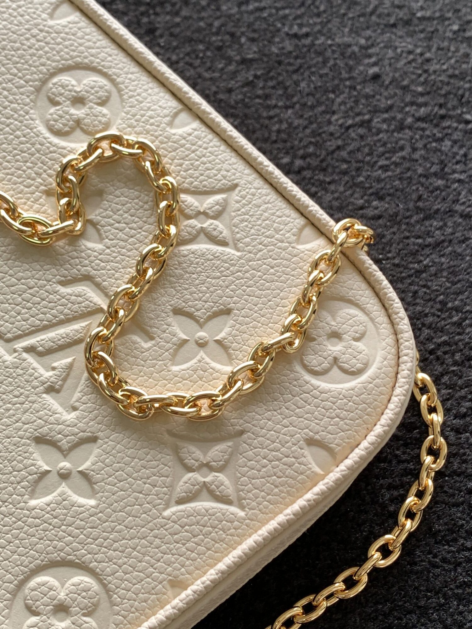 Louis Vuitton The Easy Pouch On Strap handbag from the Spring 2022 Collection is crafted from Monogram Empreinte leather.