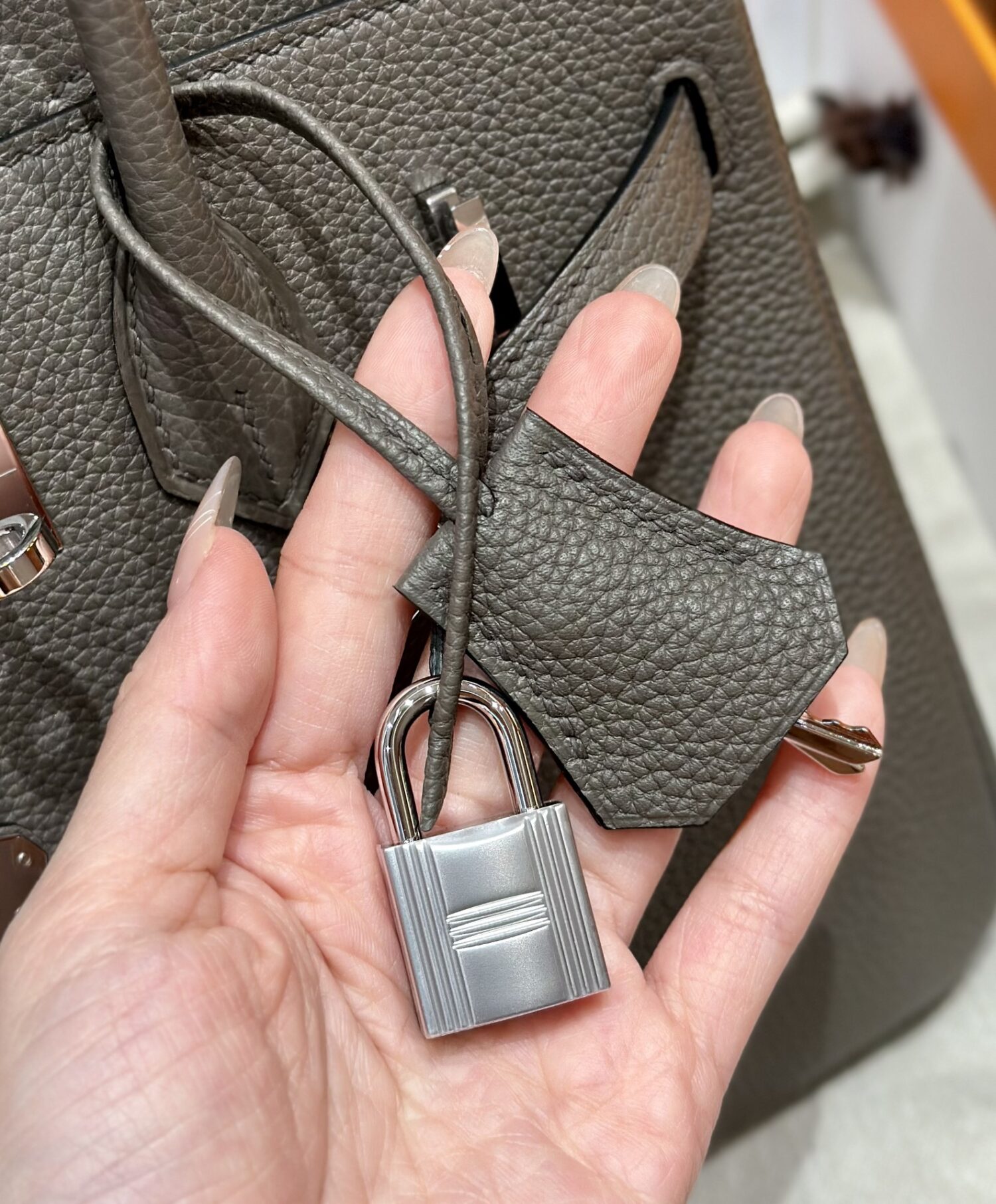 Birkin Platinum 25cm, Pewter Grey