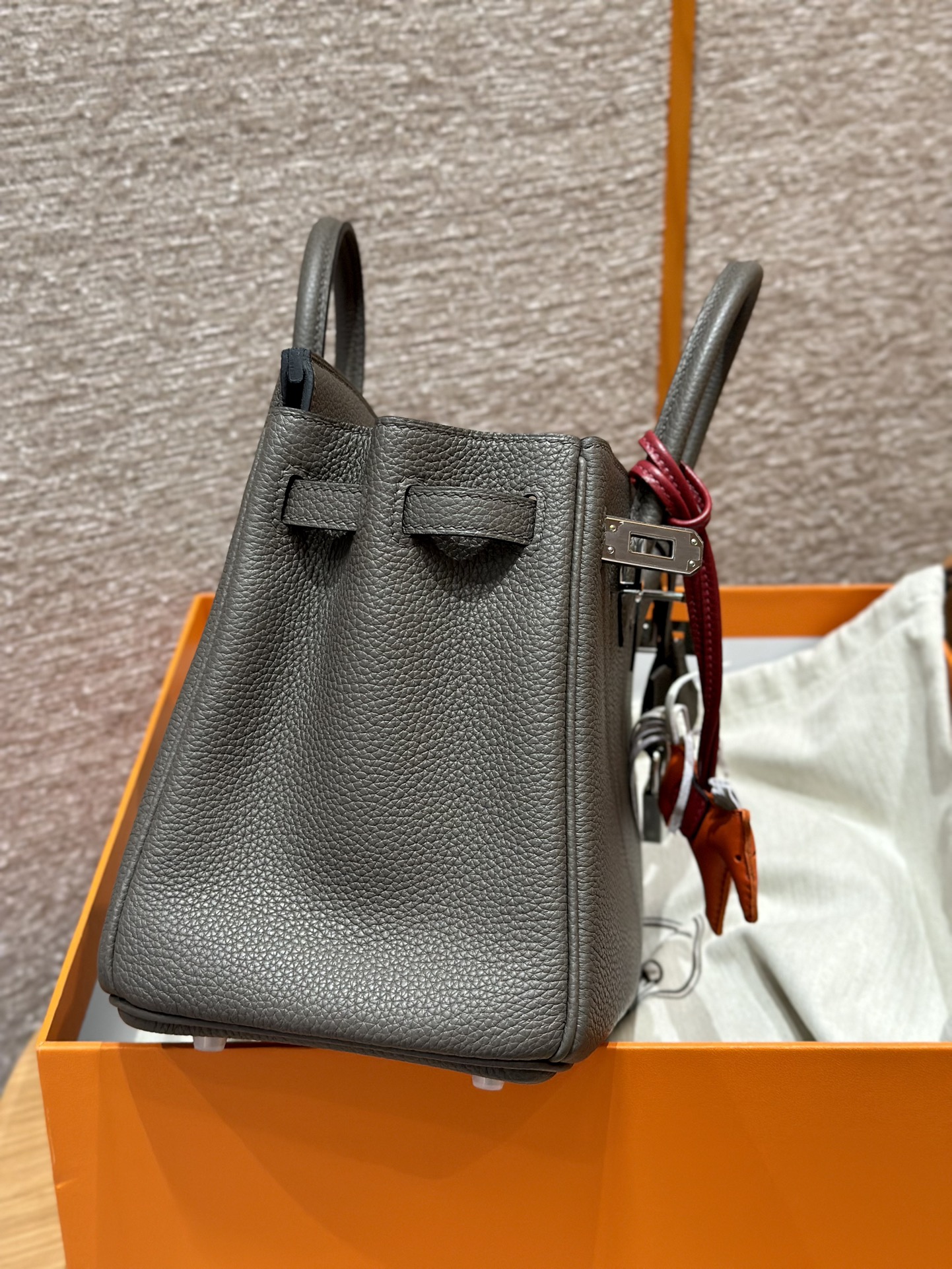 Birkin Platinum 25cm, Pewter Grey