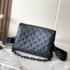 Louis Vuitton M11370 Black embossed leather bag with black chain.
