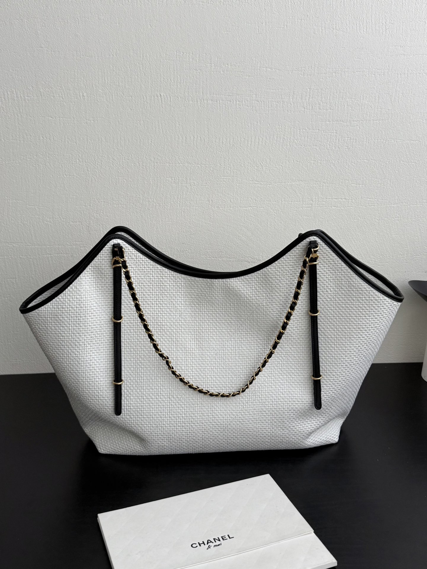 OHANEL 26c Raffia Woven Tote Bag, White, Large Size