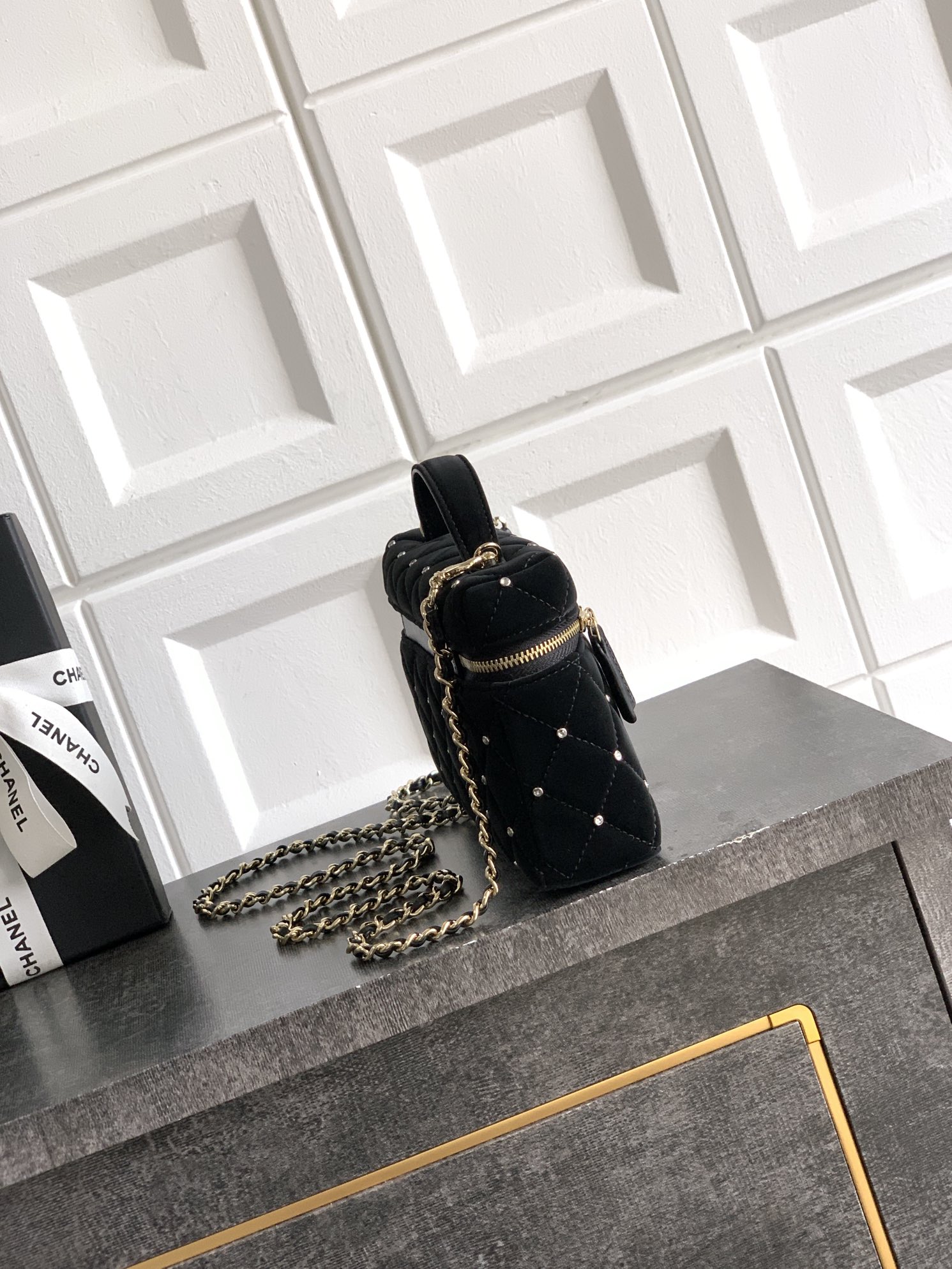 OHANEL 25k Black Velvet Diamond-Studded Crescent Bag