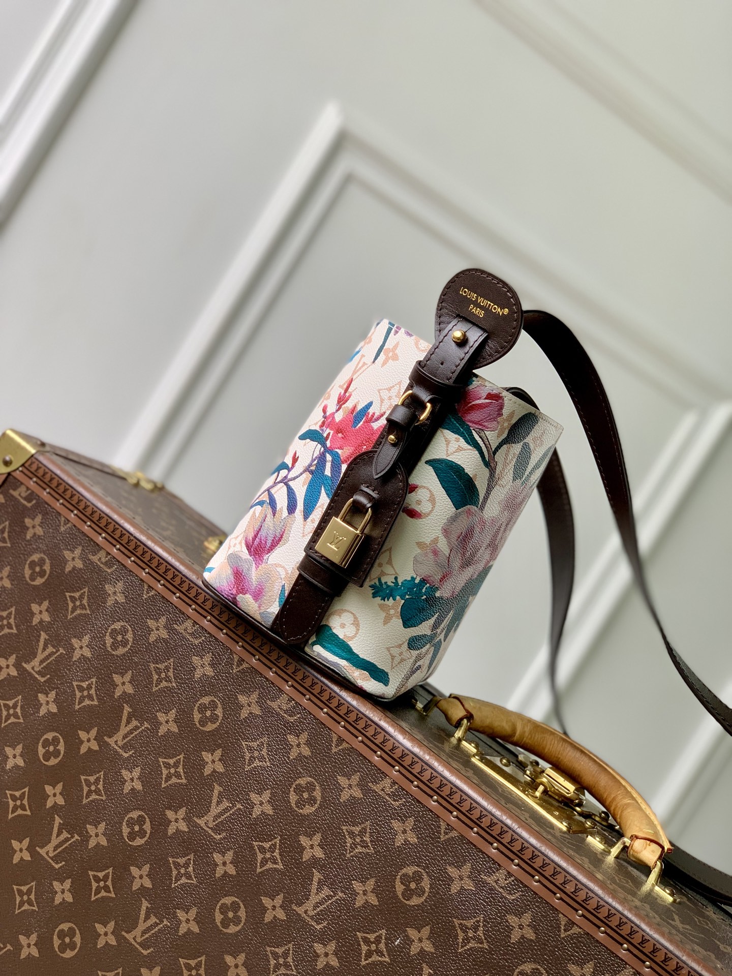 Louis Vuitton The M29067 floral all-in-one BB handbag is from the Monogram Eden collection.