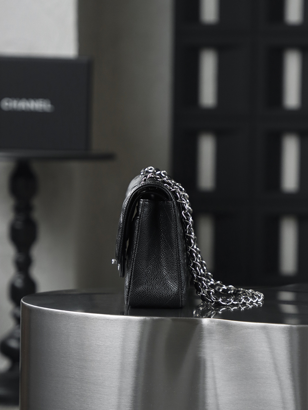 Classic Flap, Medium, Black and Silver, Authenticated Version 👜