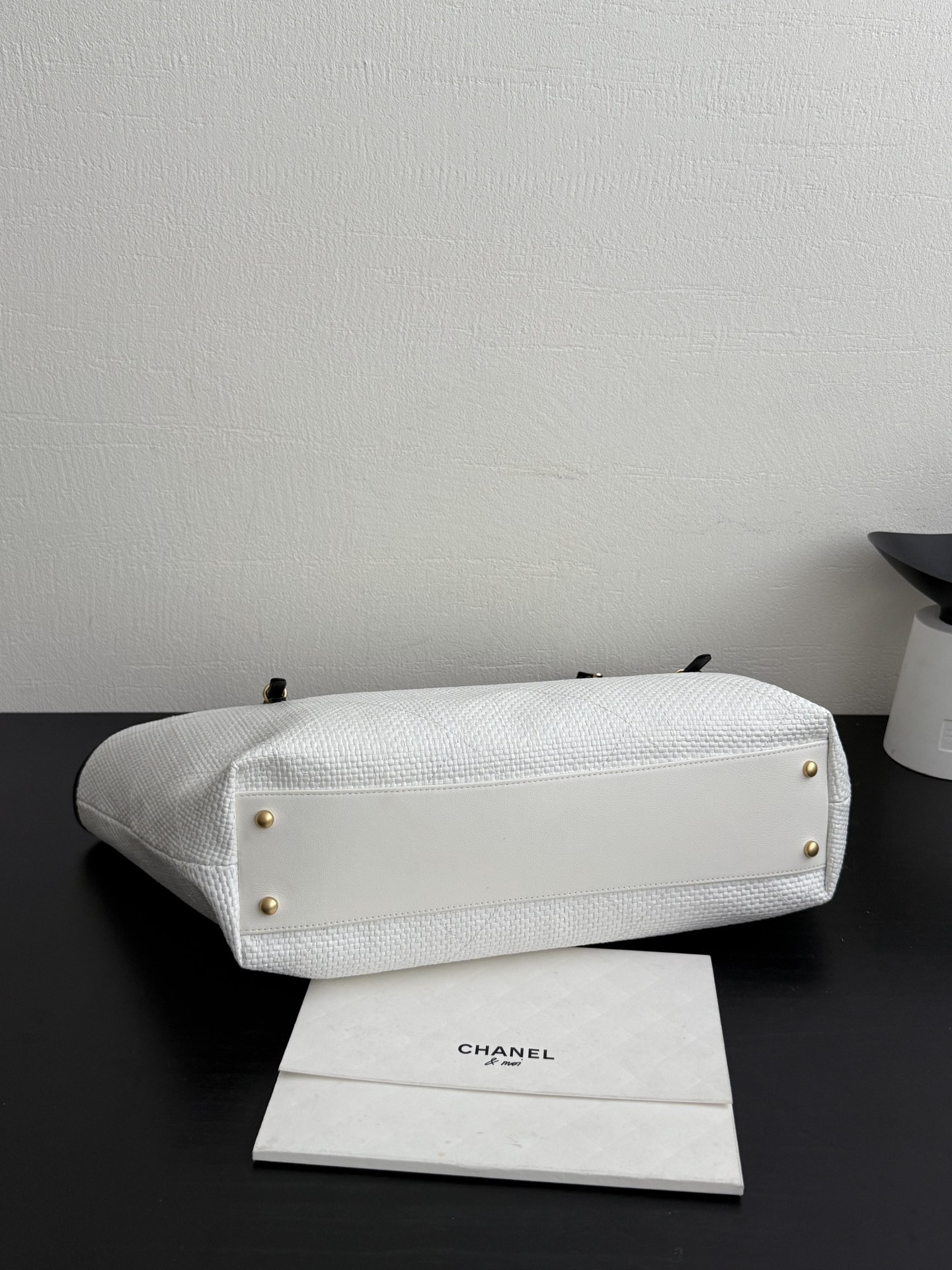 OHANEL 26c Raffia Woven Tote Bag, White, Large Size