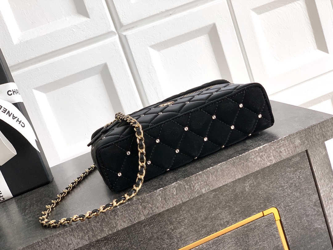 OHANEL 25k Black Velvet Diamond-Studded Crescent Bag