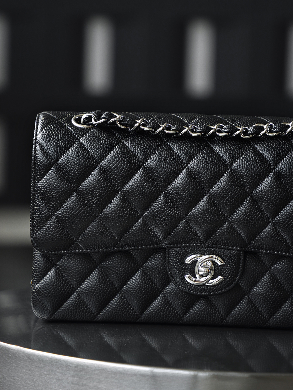 Classic Flap, Medium, Black and Silver, Authenticated Version 👜