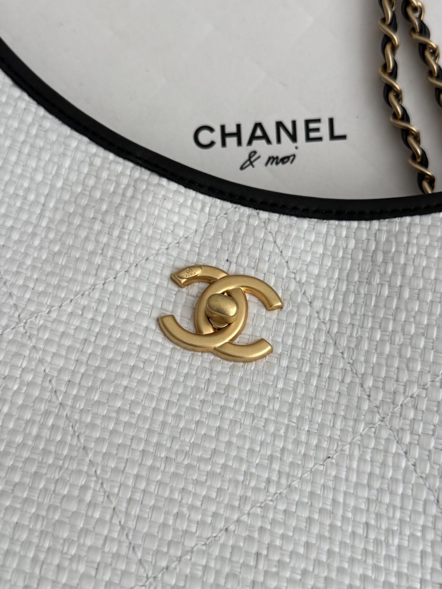 OHANEL 26c Raffia Woven Tote Bag, White, Large Size