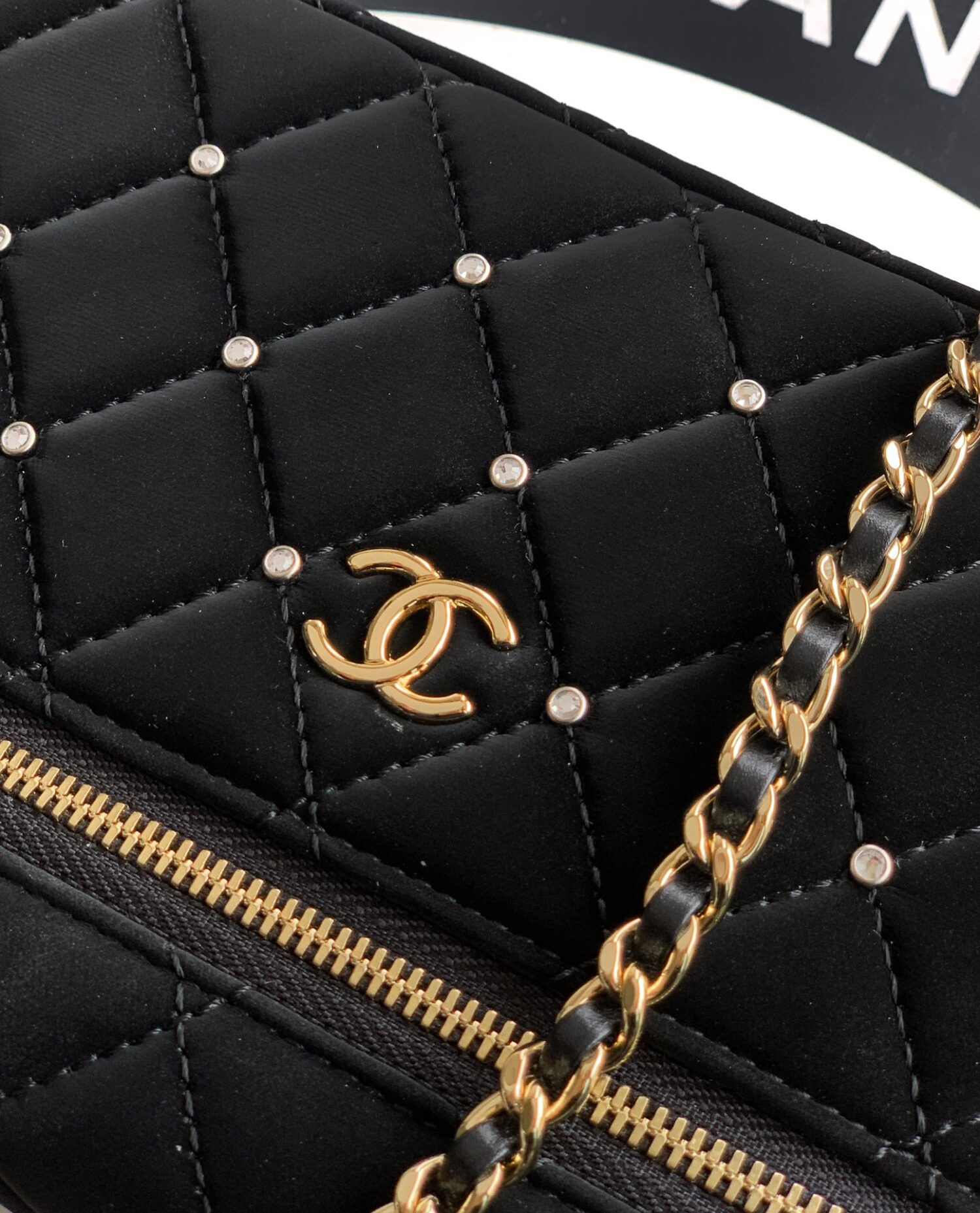 OHANEL 25k Black Velvet Diamond-Studded Crescent Bag